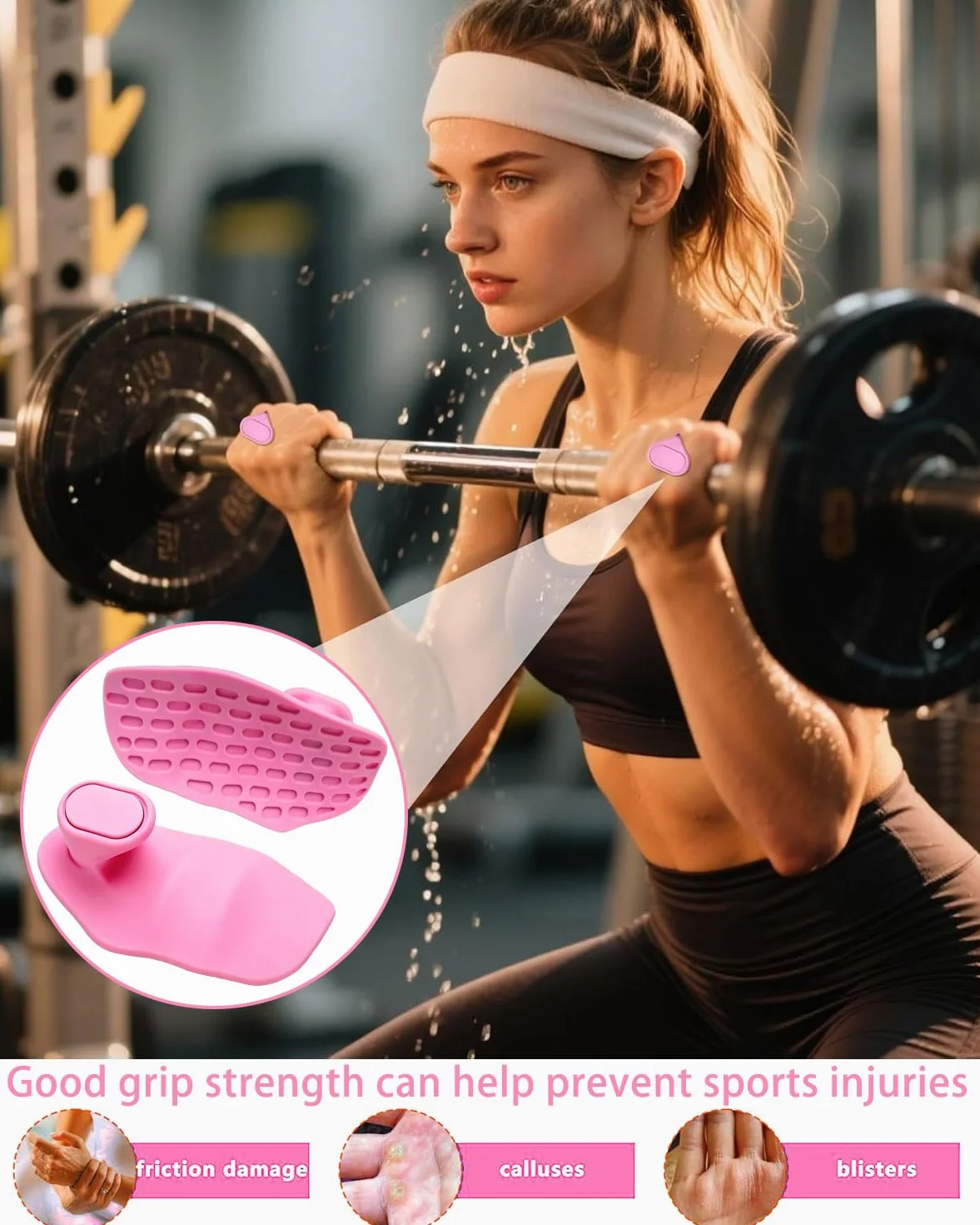Guantes Gimnasio Hombre Antideslizante Protección Palma Empuñaduras Levantamiento sin Dedos Rosa 2Pcs