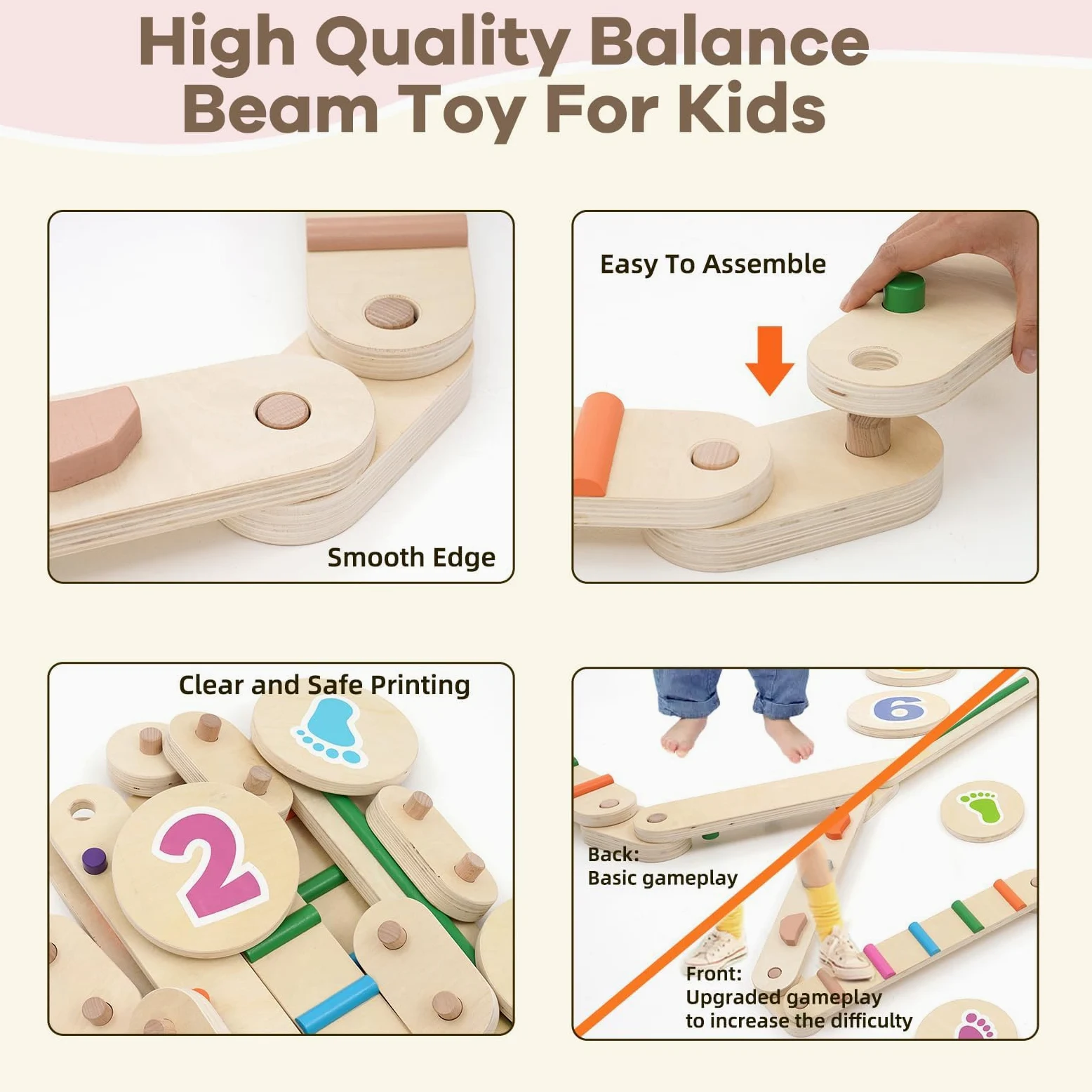 Juego de vigas de equilibrio de madera para niños de 3 a 6 años, 6 piezas de barras de equilibrio Montessori con piedras escalonadas, equipo de entrenamiento para interiores y exteriores