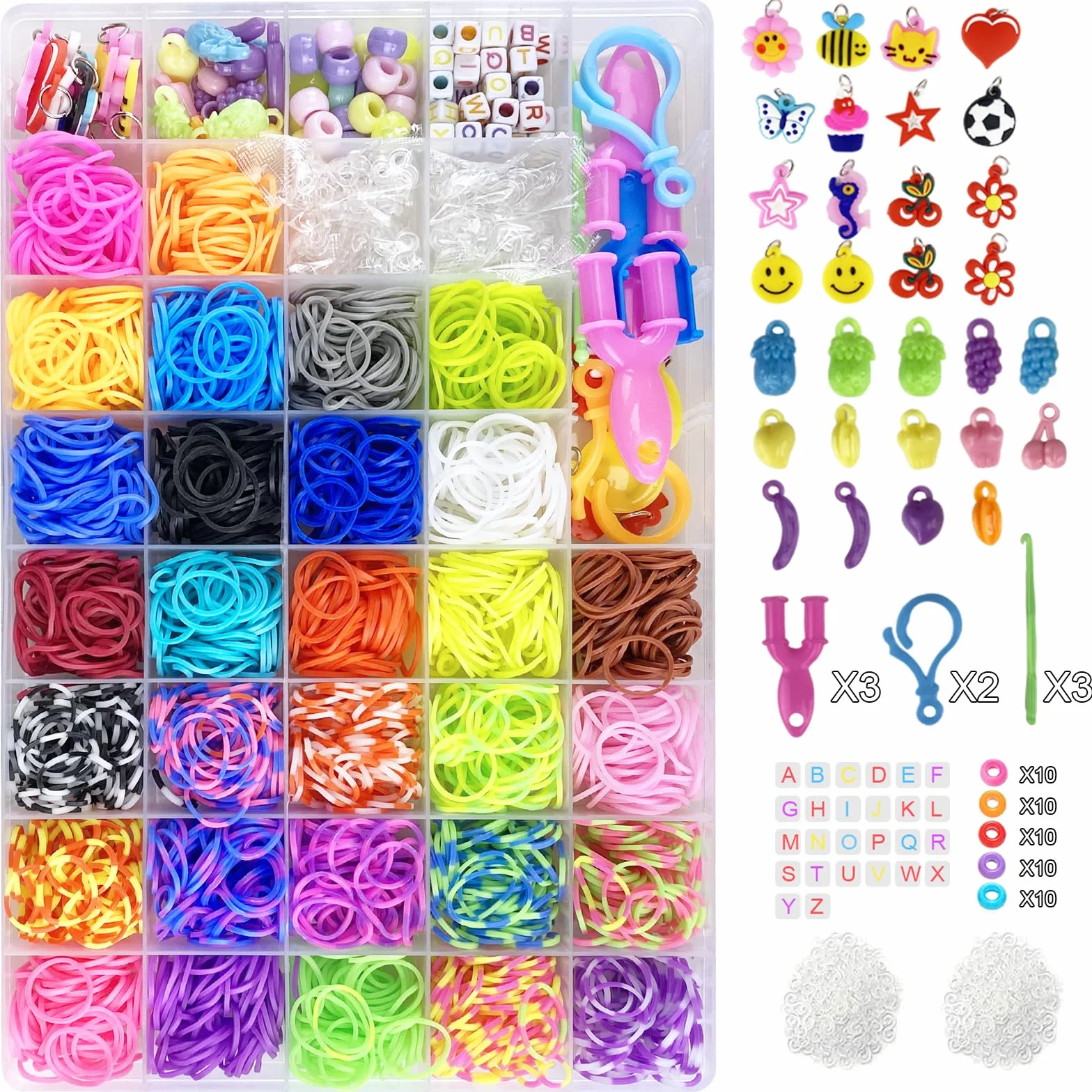 Gomas Para Hacer Pulseras Jsdoin 2700+ 40 Rejilla Gomas Elásticas Plásticas kit 30 Colores para Niños de Anillos y Collares de Bricolaje goma de telar con clips, cuentas y otros accesorios