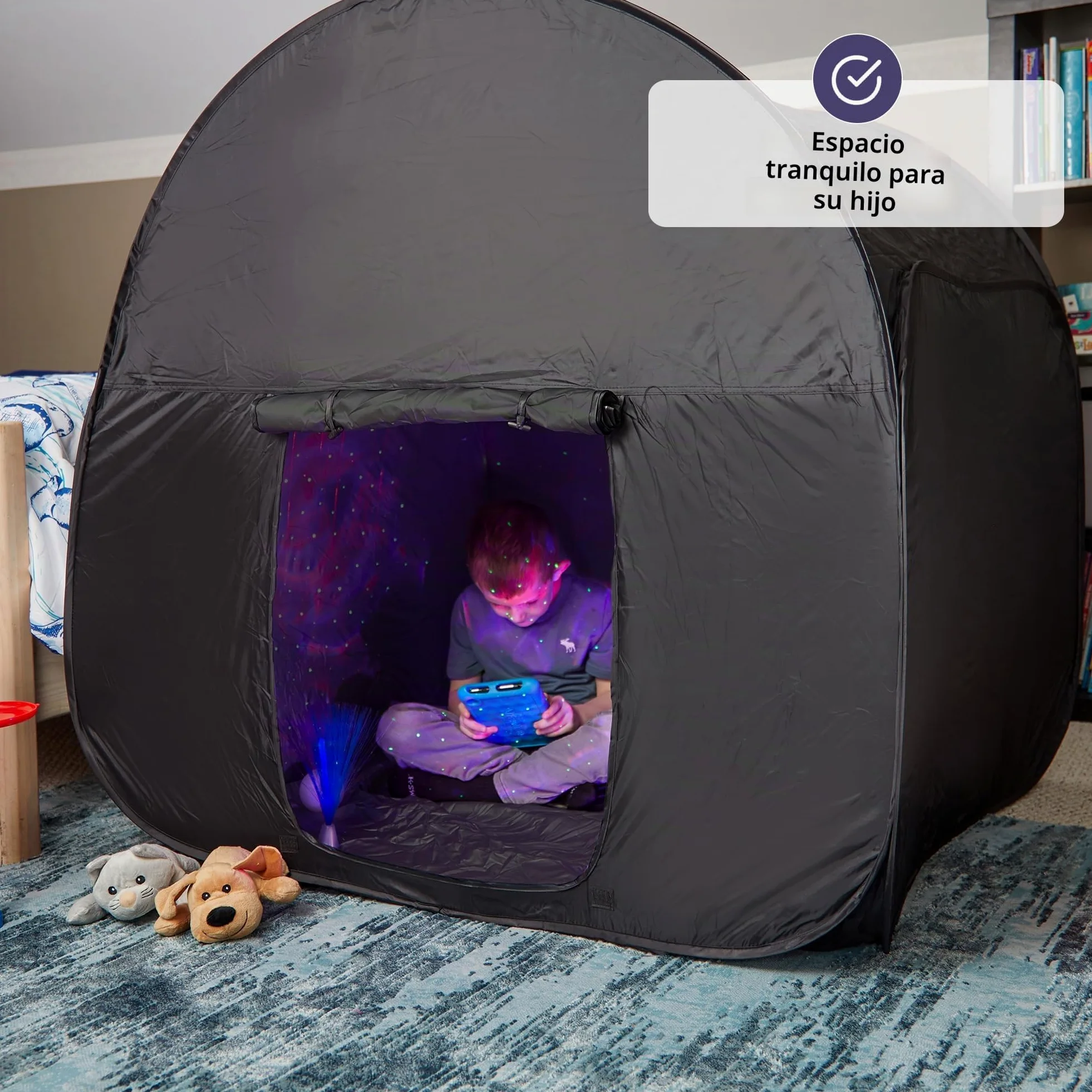 Tienda Sensorial | Rincón De Calma para Que Los Niños Jueguen Y Se Relajen | Ayuda En Autismo, TPS, Ansiedad Y Concentración | Tienda Sensorial Negra para Niños Autistas | Doble