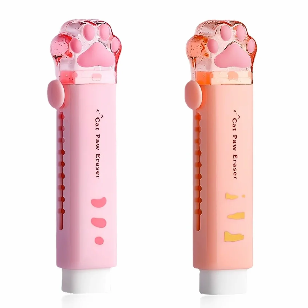 SGERUFZ Gomas de borrar para bolígrafos, 2 Unidades, Lindas con Patas de Gato para niños, Borrador retráctil de Dibujos Animados, Gomas retráctiles deslizantes