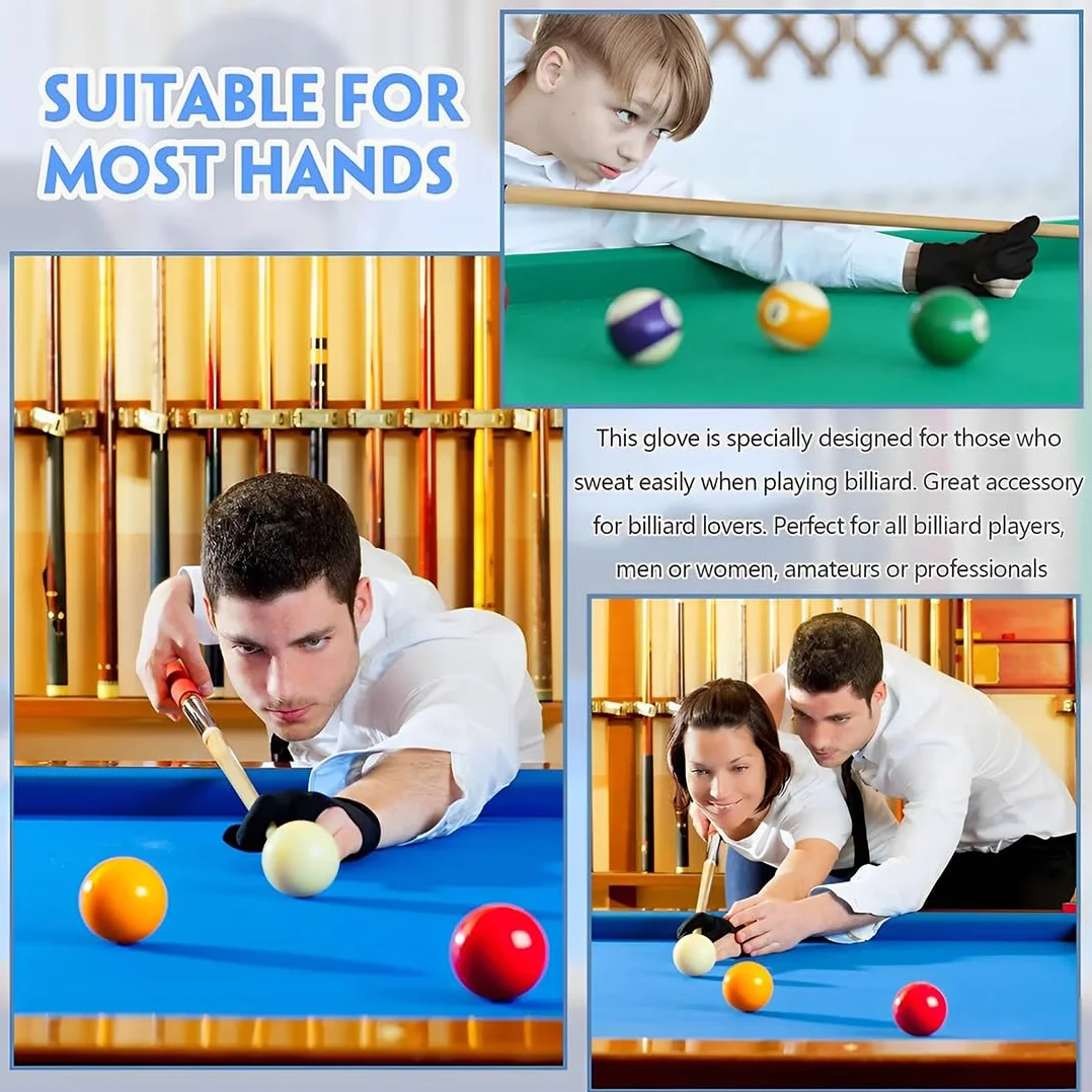 Guante de billar antideslizante ajustable para mano derecha 1 pieza negro