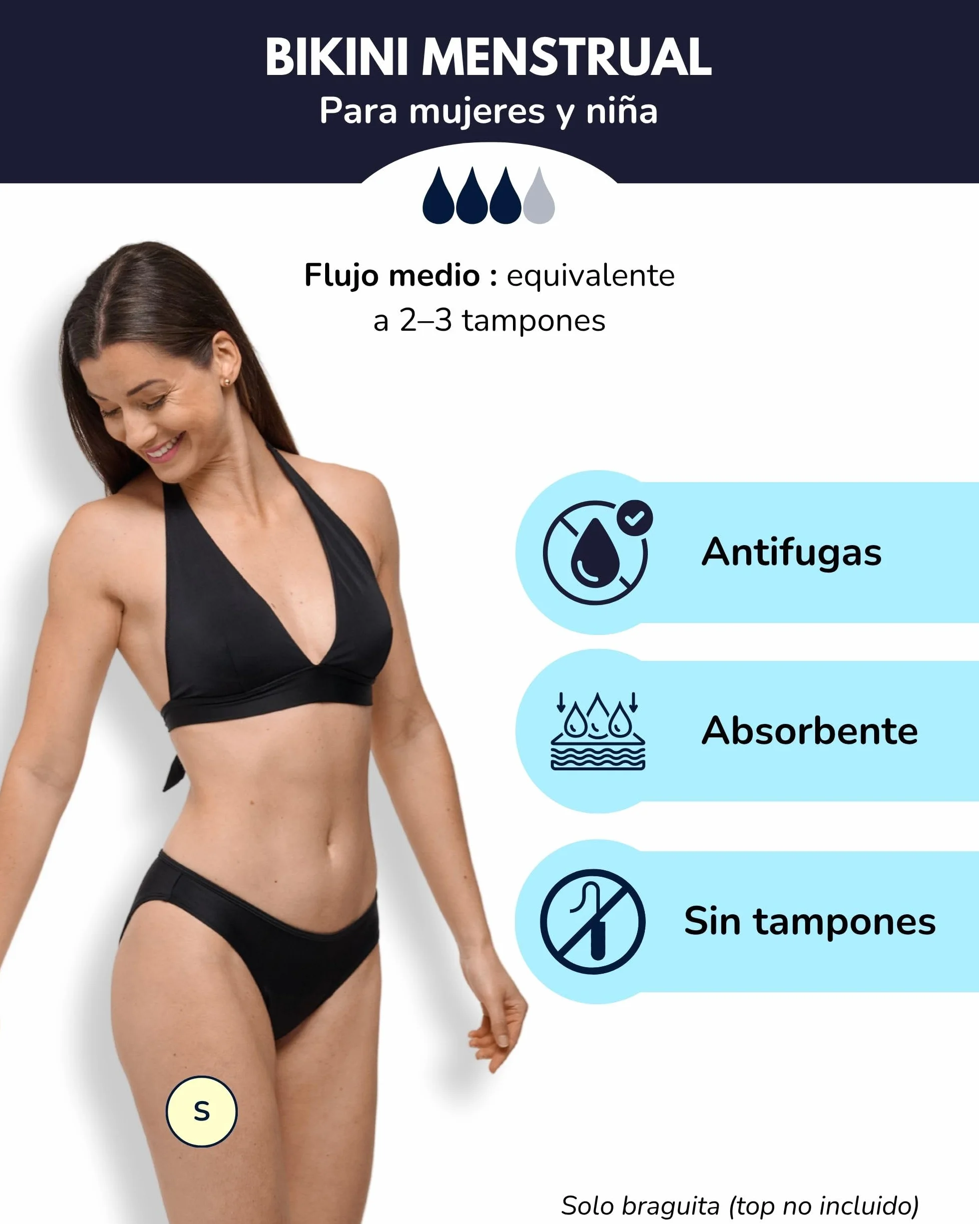 SORIO Bikini Menstrual Mujer Niña Absorbente Antifugas Antiodor Flujo Moderado Abundante