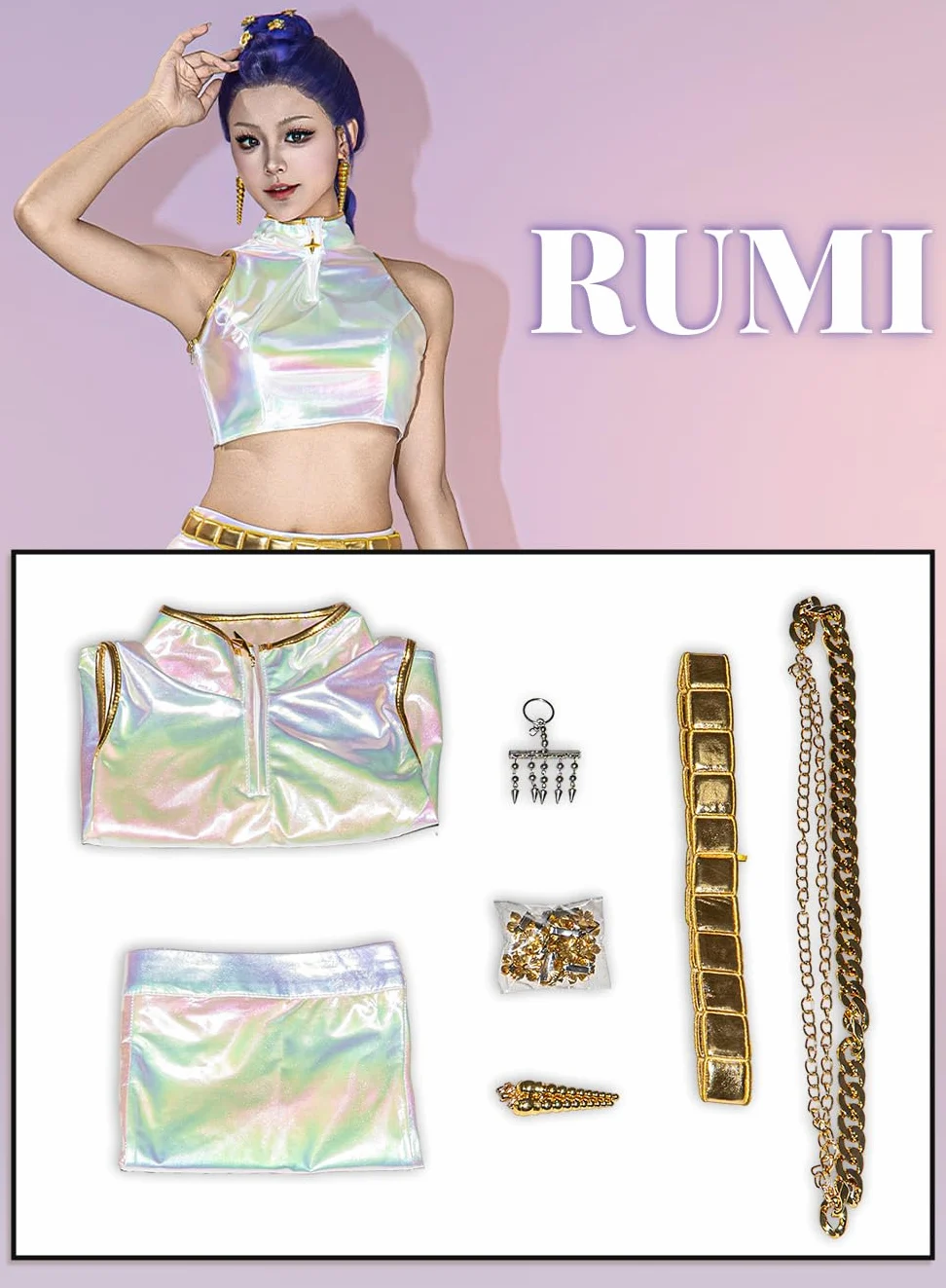 OSIAS Mujeres Disfraz de Cosplay Rumi Traje Blanco de Escenario con Diseño Láser Deslumbrante