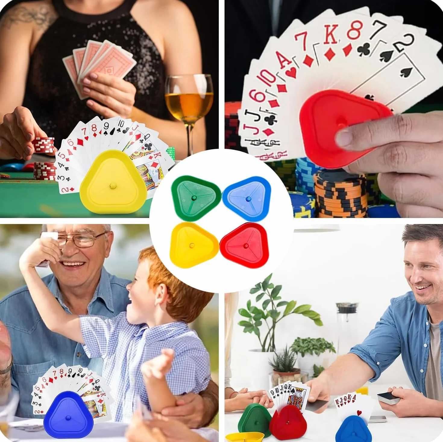 Juego de Cartas Titular,4 PCS Soporte Juego Cartas Póquer Mano pequeña Soporte póquer de Juego Triángulo de Cartas Puesto Póquer Estante Soporte para Tarjetas Juego de Mesa
