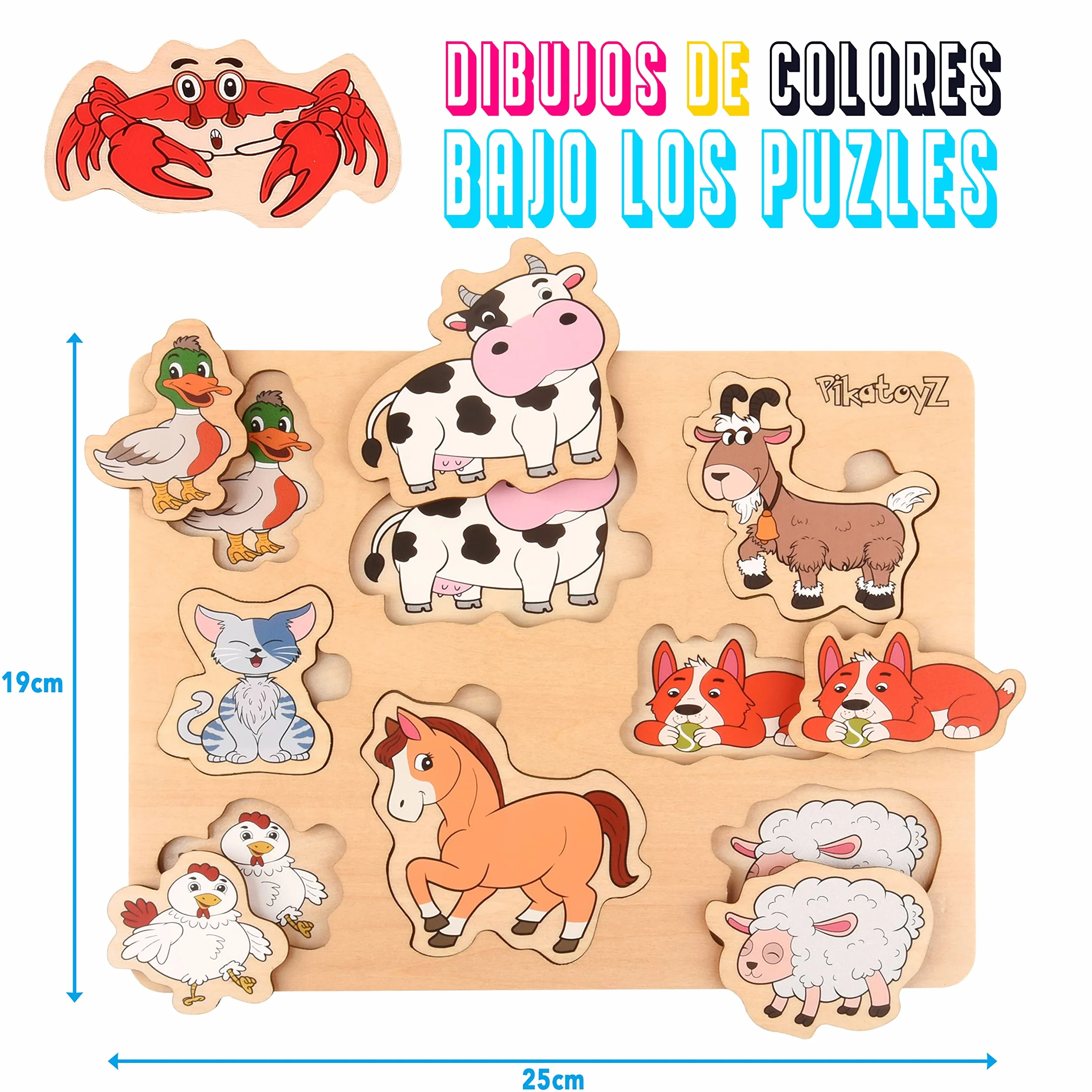 Juguetes Montessori Puzzle de Madera Animales de Granja para Bebés 1 2 3 Años