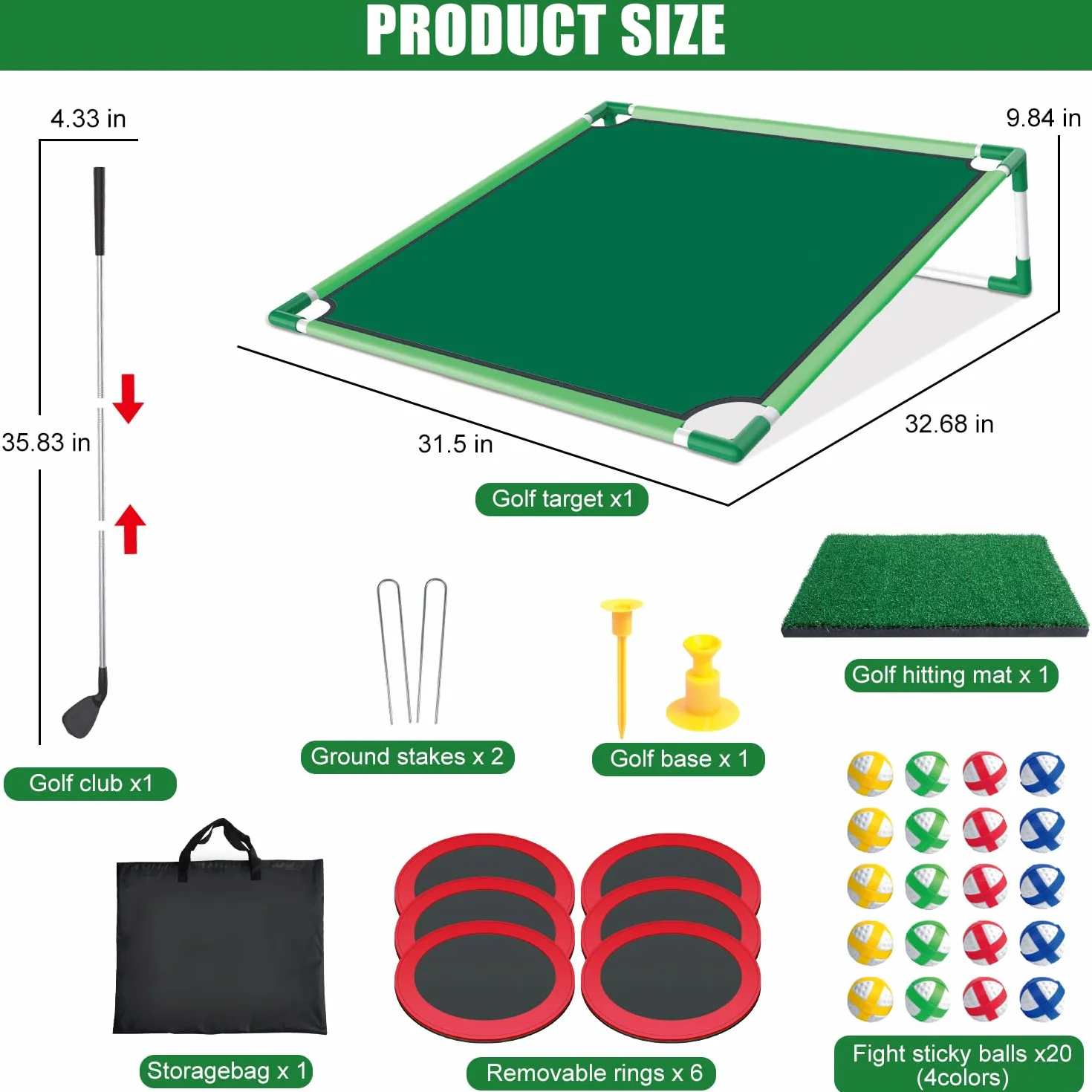 Mostop Juego de juego de golf – Juego de Cornhole para patio trasero incluye alfombrilla de putt, 20 bolas adhesivas, 6 fundas de agujero, bolsa de transporte, juegos de patio de golf para adultos