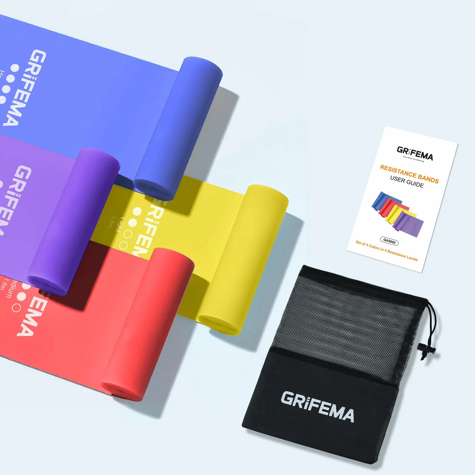 GRIFEMA GA5002 Bandas Elasticas Fitness Set de 4 1.8M Cintas Elasticas 4 Niveles de Resistencia para Entrenamiento de Fuerza