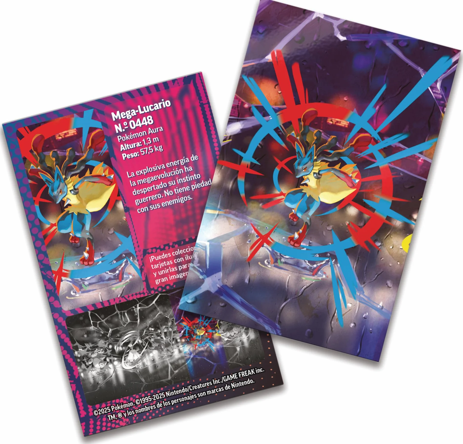 Pokémon: Minilata Megahéroes de Mega-Lucario de JCC Pokémon (1 Pegatina, 1 Tarjeta ilustrada y 2 Sobres de Mejora)