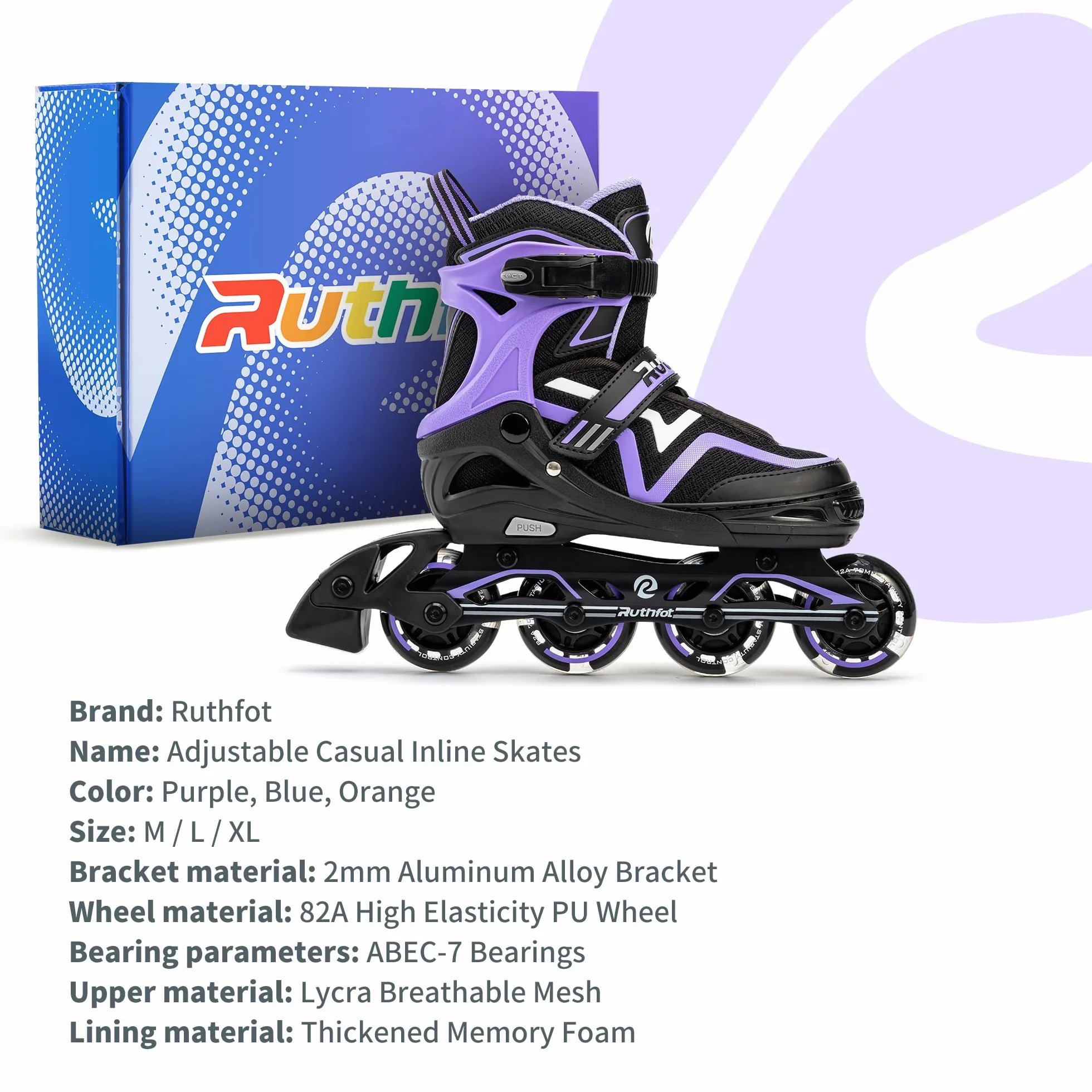 Ruthfot Patines en línea Ajustables Luminosos para niños y niñas 6-12 años