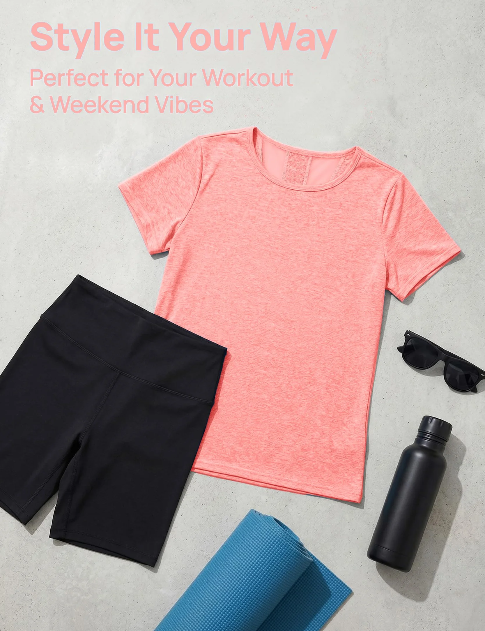 Camiseta Deportiva Mujer Manga Corta Cuello Redondo Secado Rápido Top Malla Transpirable Yoga