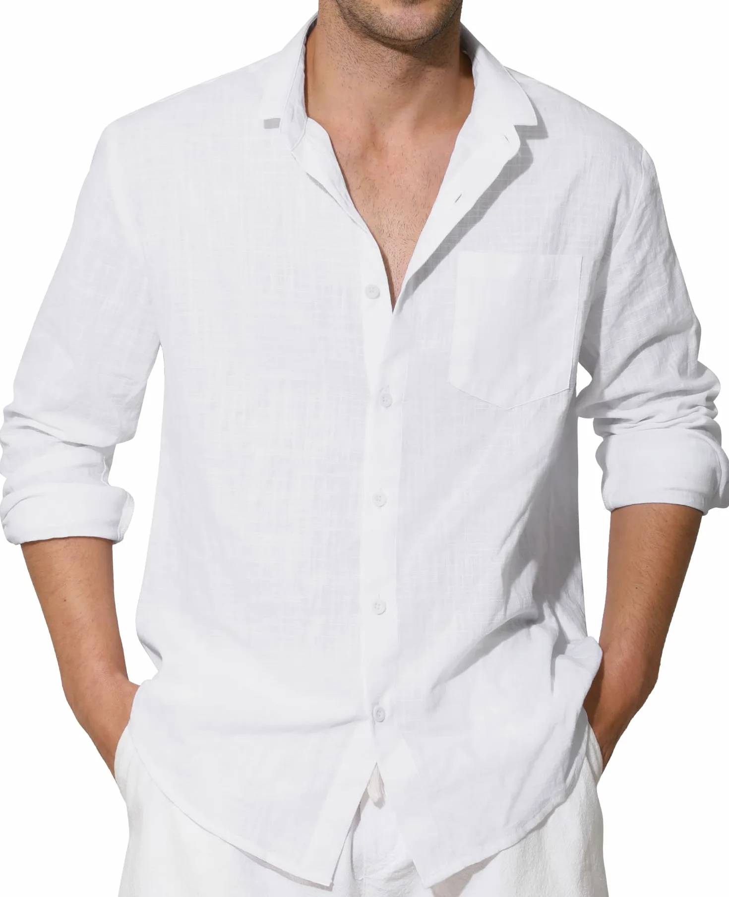 Enlision Camisas Lino Hombre Manga Larga Verano Algodon Casual Camisa Henley Cuello Mao Color Solido S-4XL