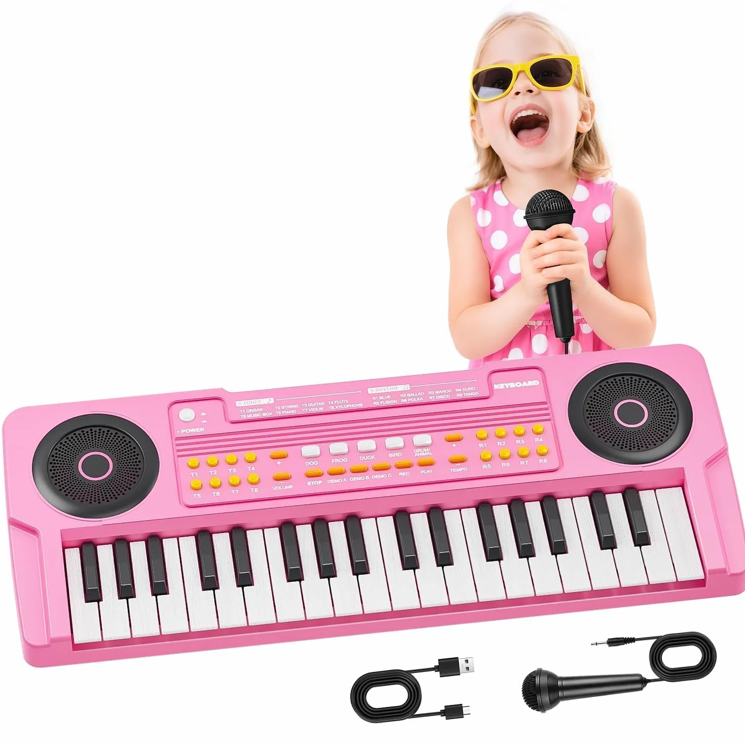 Teclado Piano Musical Educativo para Niños Piano Infantil Portátil 37 Teclas con Micrófono Juguetes Musicales Regalo para Niños y Niñas de 3 4 5 6 7 Años Rosa