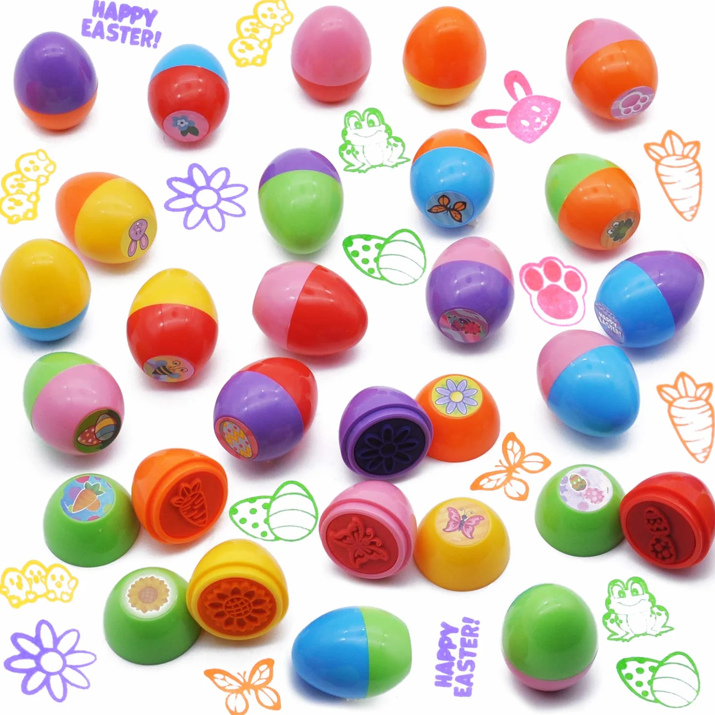 JOYIN 24 sellos de huevos de Pascua, grandes juguetes de Pascua para juegos de caza de huevos de Pascua, fiesta temática de Pascua, cosas de huevos de Pascua, rellenos de cestas de Pascua