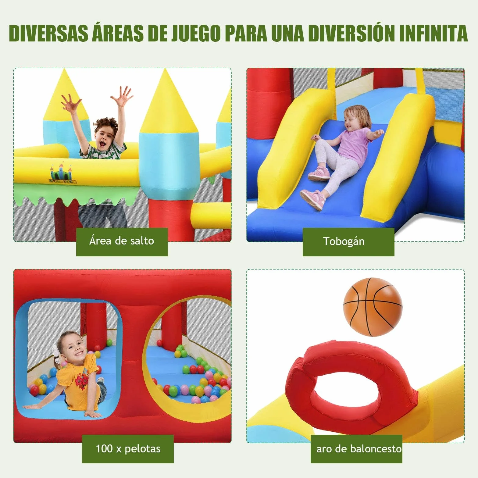 COSTWAY Castillo Hinchable con Tobogán, Castillo Inflable de 301x313x165cm para Niños de 3 a 10 años, con 100 Bolas Oceánicas, Kit de Reparación y Bolsa de Transporte (con Soplador de 480 W)