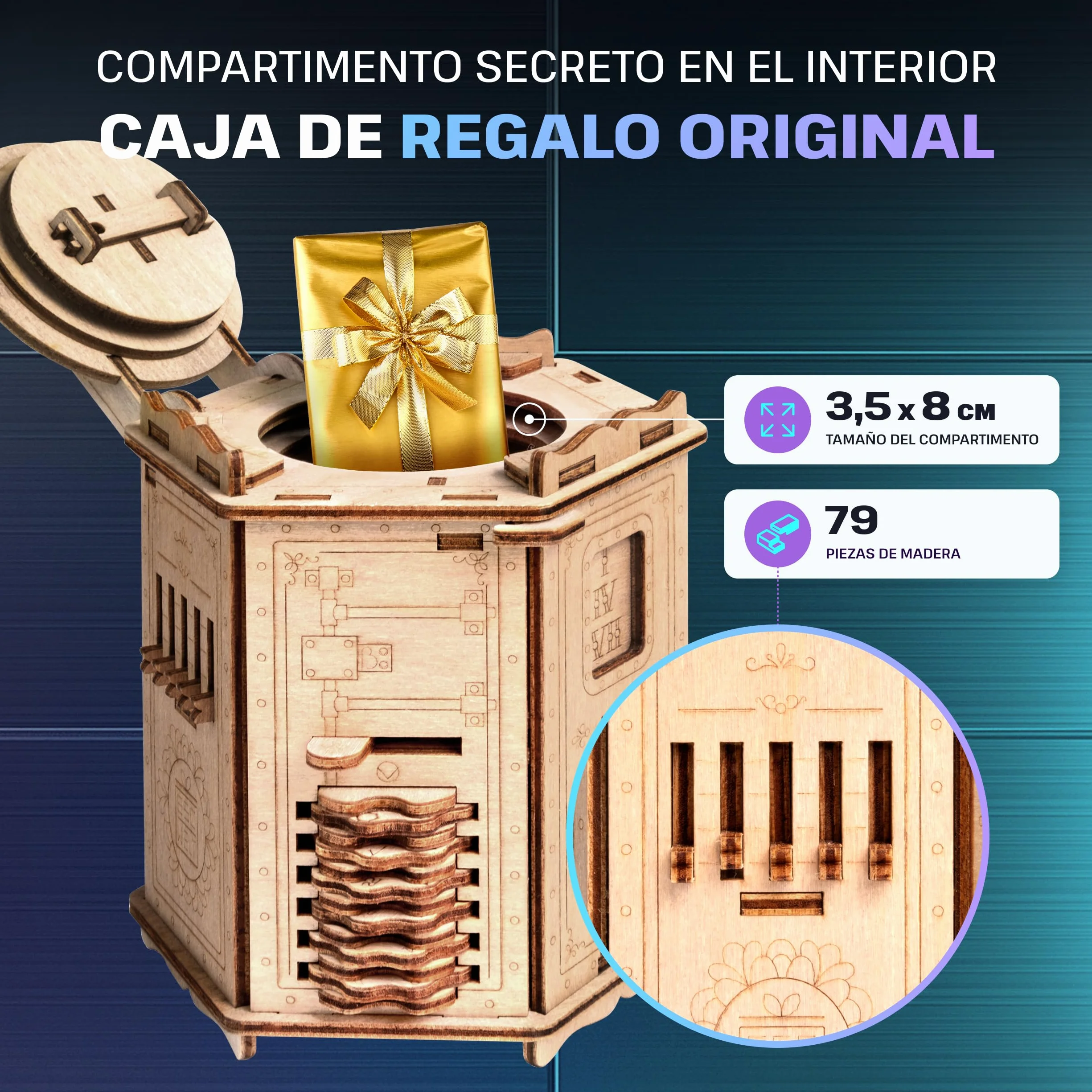 ESC Welt Fort Knox Pro - Сaja Rompecabezas de Madera con Compartimentos Ocultos para Adolescentes - Caja Secreta para Jugar en Familia - Caja Escape Room para Fanáticos de los Rompecabezas