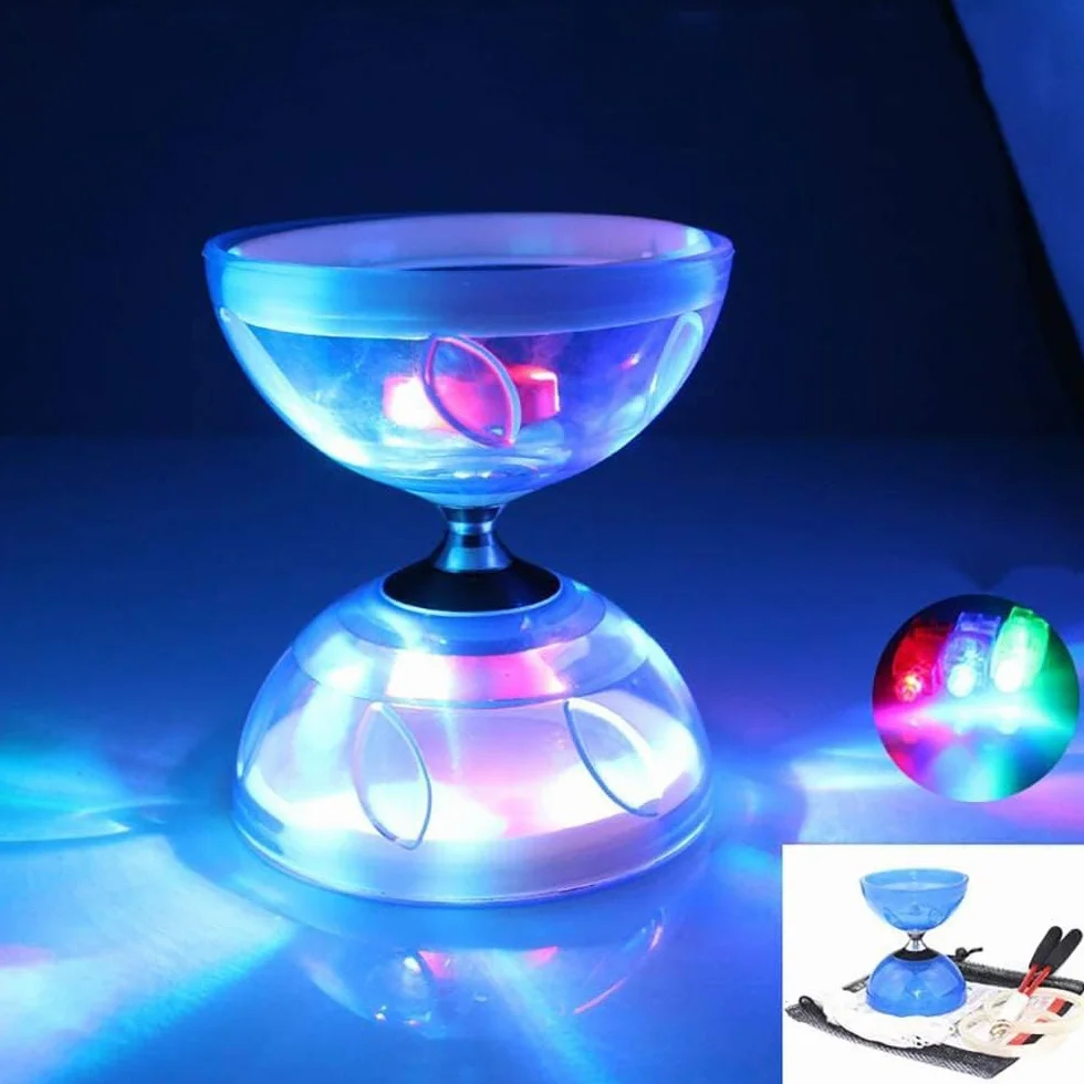 Diábolo LED con rodamiento de bolas, juego luminoso 4 colores, para niños y adultos, principiantes, circo