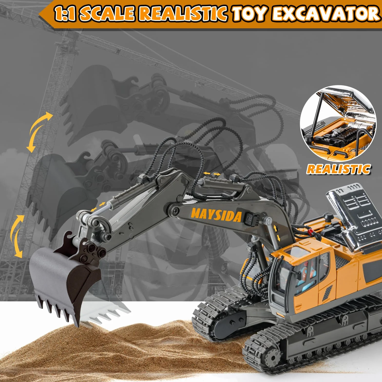 Excavadora Teledirigido Niños 6-12 Años, Excavadora Juguete Teledirigido 11 CH Recargable con Pala de Metal, Sonido y Luz, Juguetes Niños 3 4 5 6 7 Años Juguetes Regalo Niño 4 5 6 7 8 9 Años (2,4 GHz)