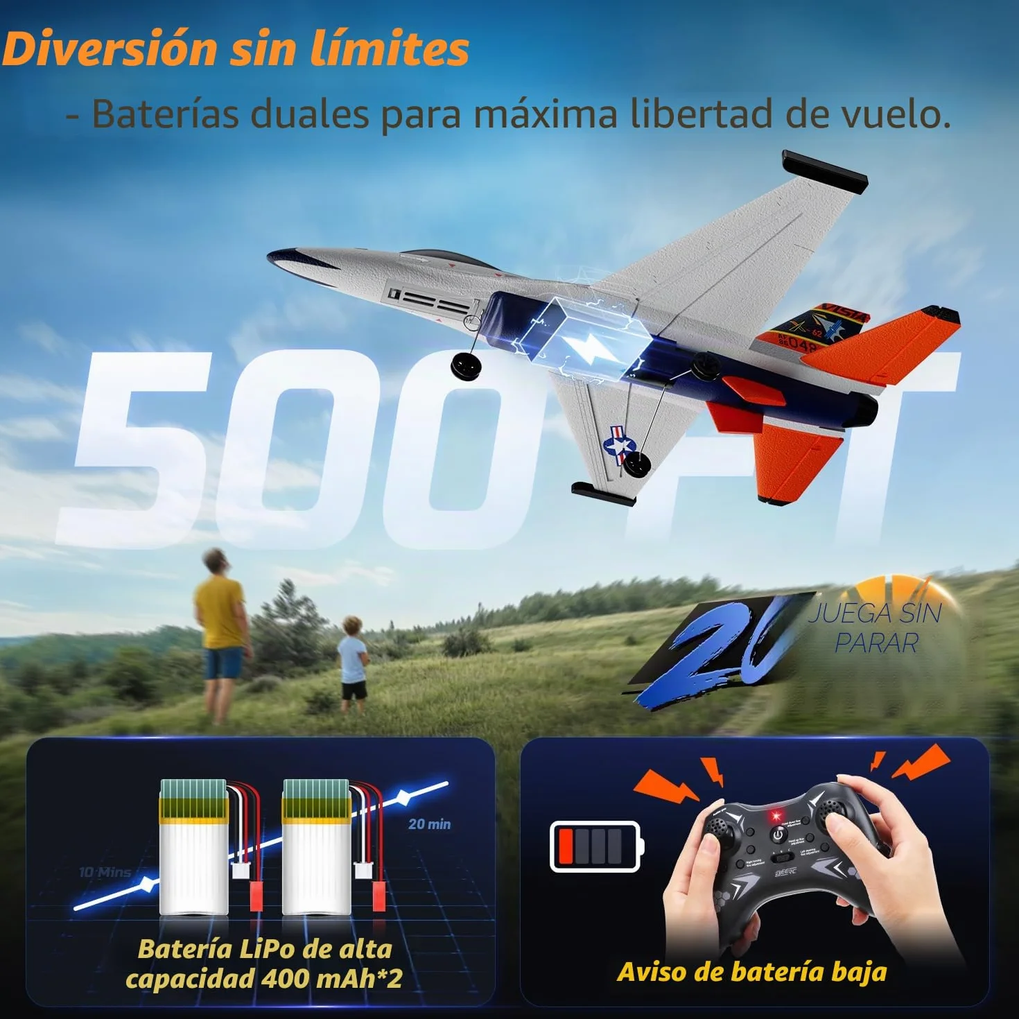 DEERC F16 Style Avión Teledirigido(X-62A Vista), RC Avión de 4 Canales, Jet de Control Remoto con estabilizador giroscópico de 6 Ejes, EPP RTF, Planeador de Hobby, fácil de Volar, Adultos y niños