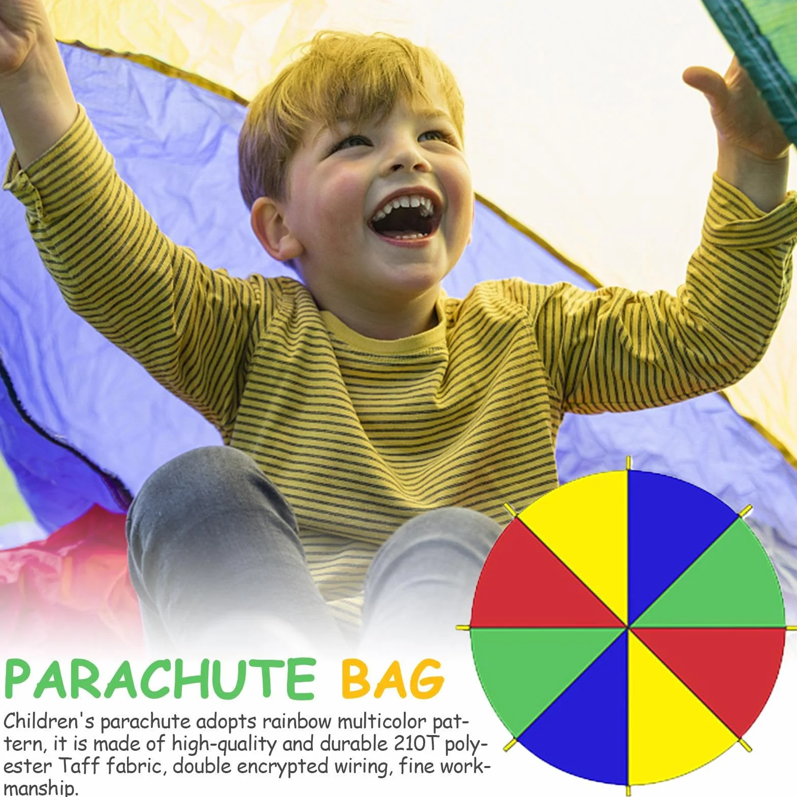 Paracaídas para niños, Rainbow Parachute,Coloridos niños en paracaídas con mangos | al aire libre, juegos de cooperación de carpa para la clase de gimnasio de la escuela primaria, patio traser