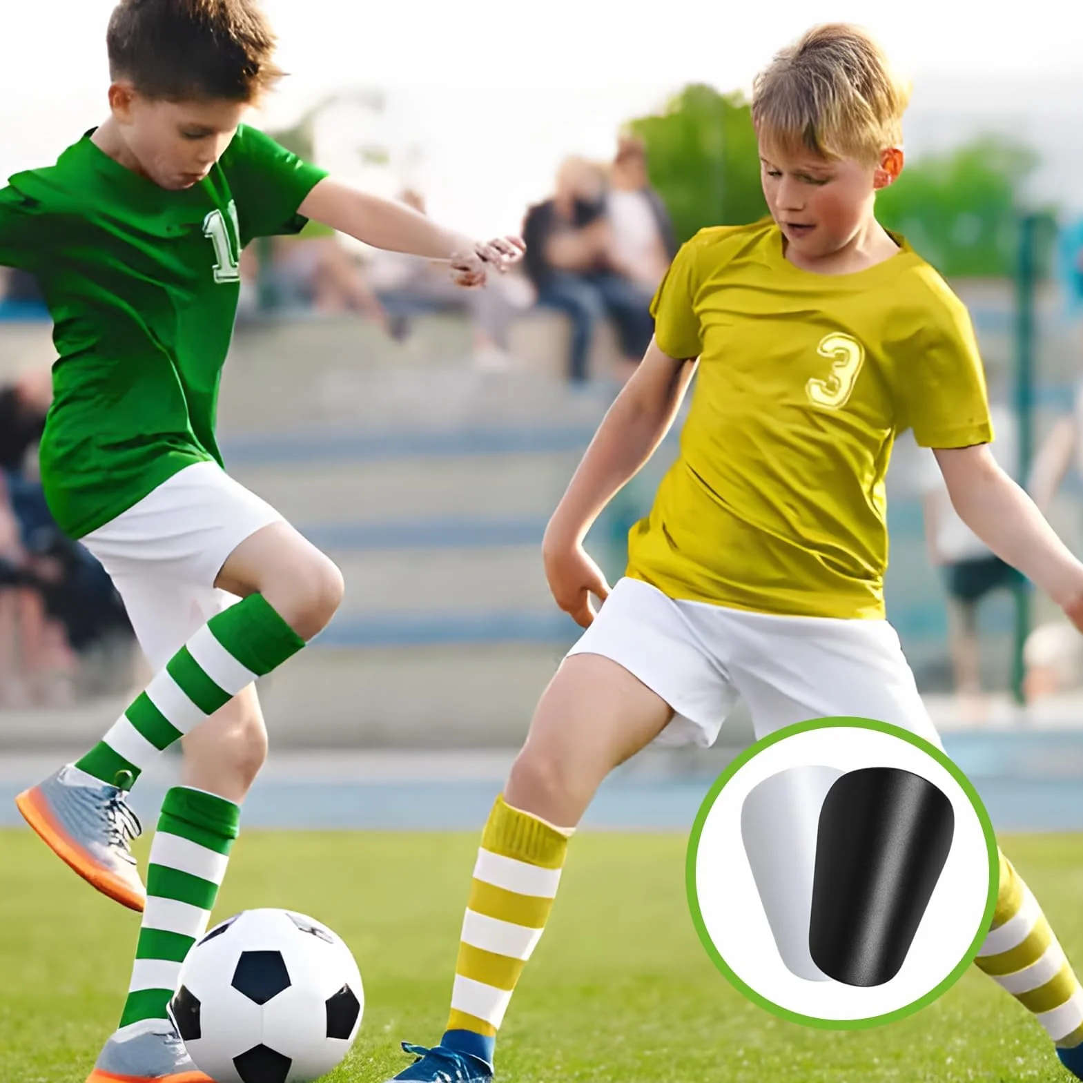 Mini Espinilleras de Fútbol para Niños y Adultos, Ligeras, Blanco y Negro, 4 Piezas