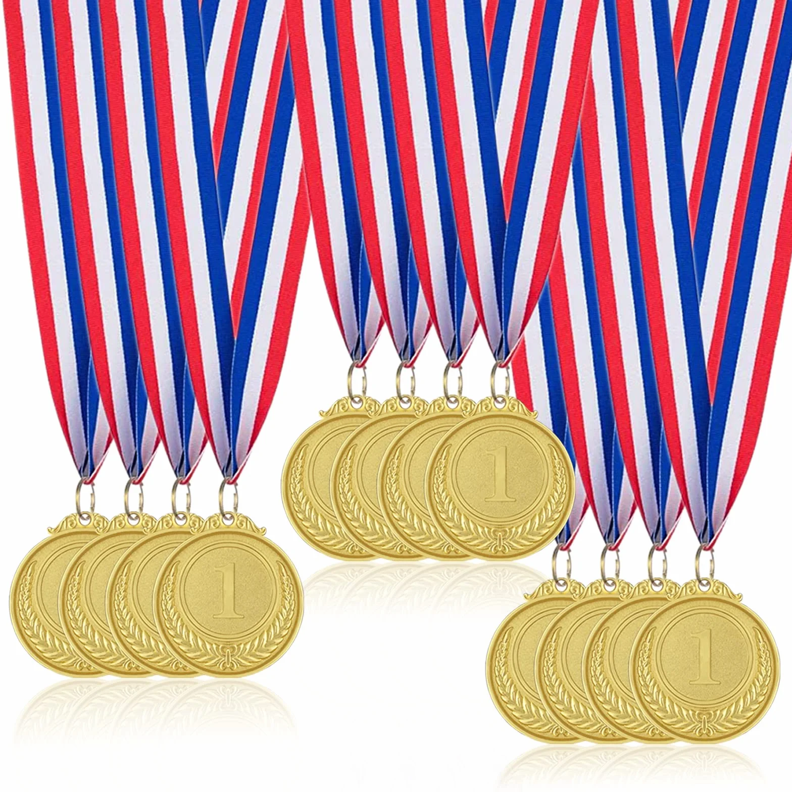 Donrime Medallas de Metal Dorado con Cintas, 12 Piezas, Premios Deportivos para Niños y Adultos