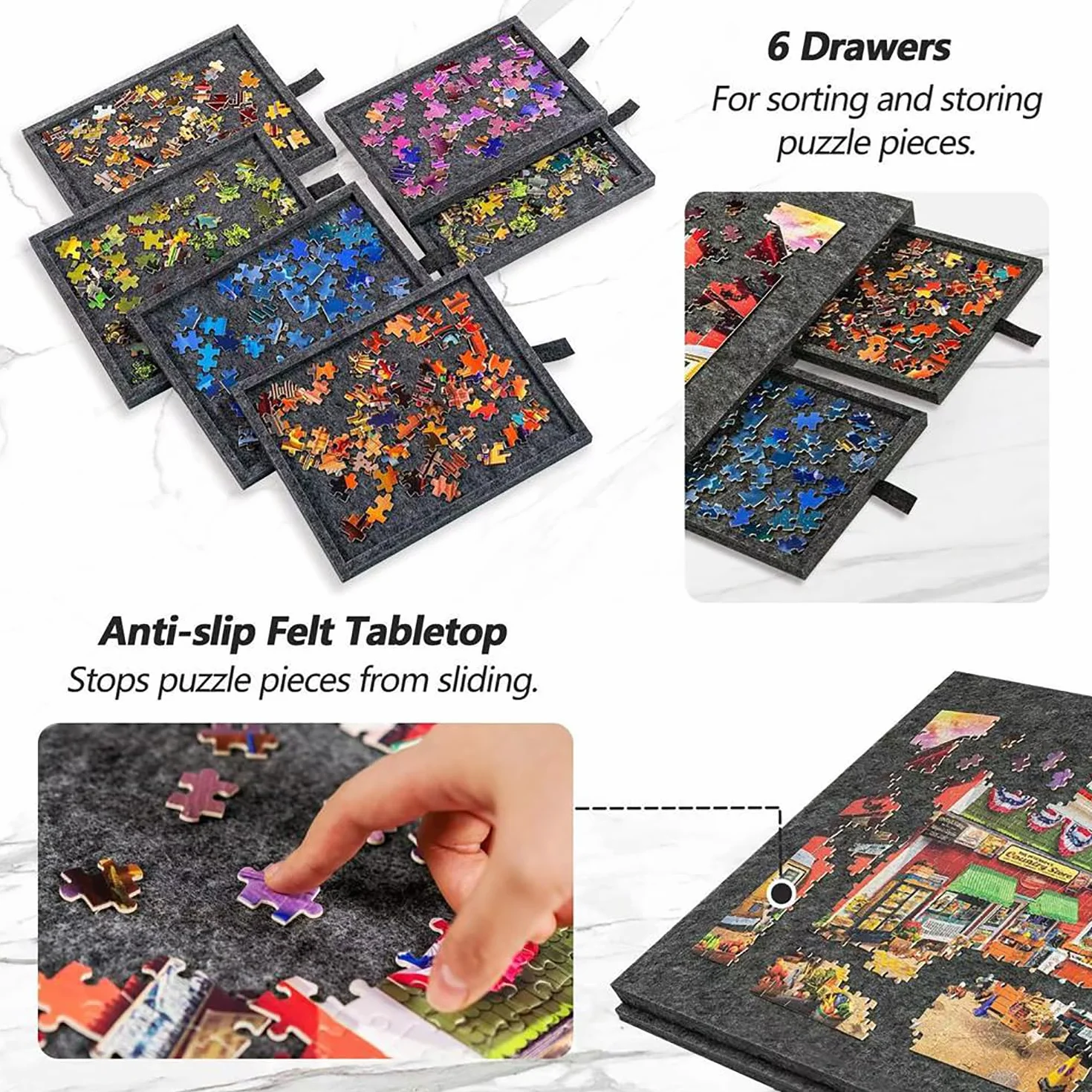 Tapete Puzzle 1000 Piezas，Mesa Puzzle，Tablero de Rompecabezas Inclinable con Soporte y Cubierta Diseñados 2 en 1, Mesas Inclinable con 6 Cajones para Ahorrar Espacio,Gris Claro (Gris Oscuro)