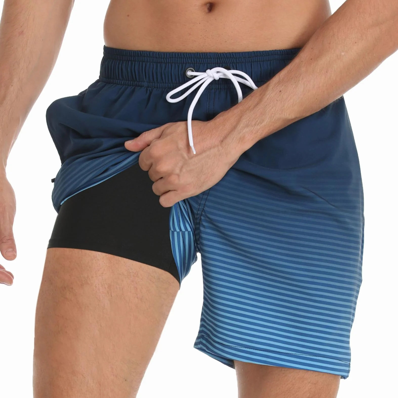 Bañador Hombre Secado Rápido con Bolsillo, Pantalones Cortos de Natación 2 en 1 con Forro de Compresión