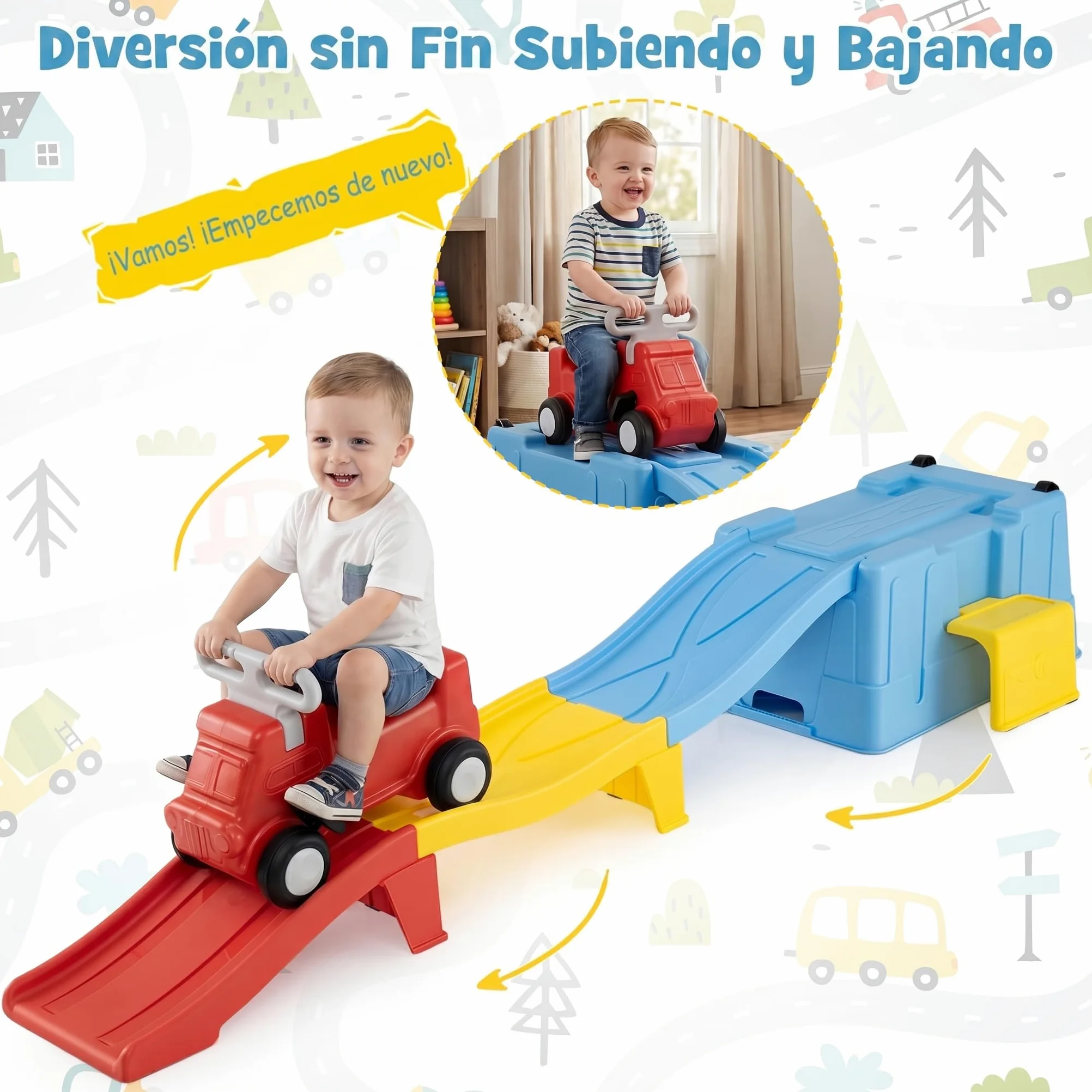 COSTWAY Coche Correpasillos Bebe con Pista en Rampa (Azul) | con Caja de Almacenamiento, Auto a Pedales y Peldaño Ancho, Juguete de Paseo Interior y Exterior para Niños de 3+ Años