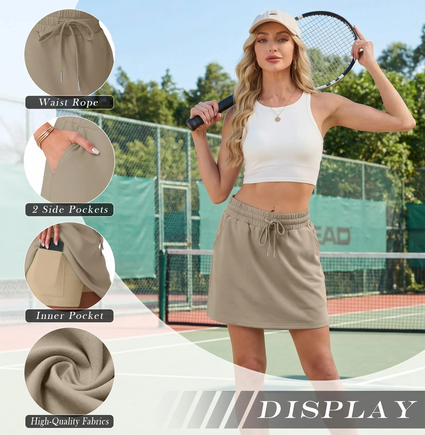 GRECERELLE Skort Falda de Tenis para Mujer con Pantalón Inferior, Cintura Elástica