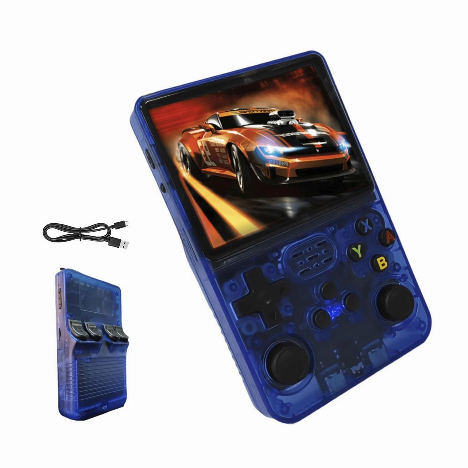 Portable Retro Handheld Game Console, 3.5inch IPS Screen, 10+ Mainstream Emulator,128G TF Card, 15000+ Classic Games, 3500mAH Battery (Blue 128G)