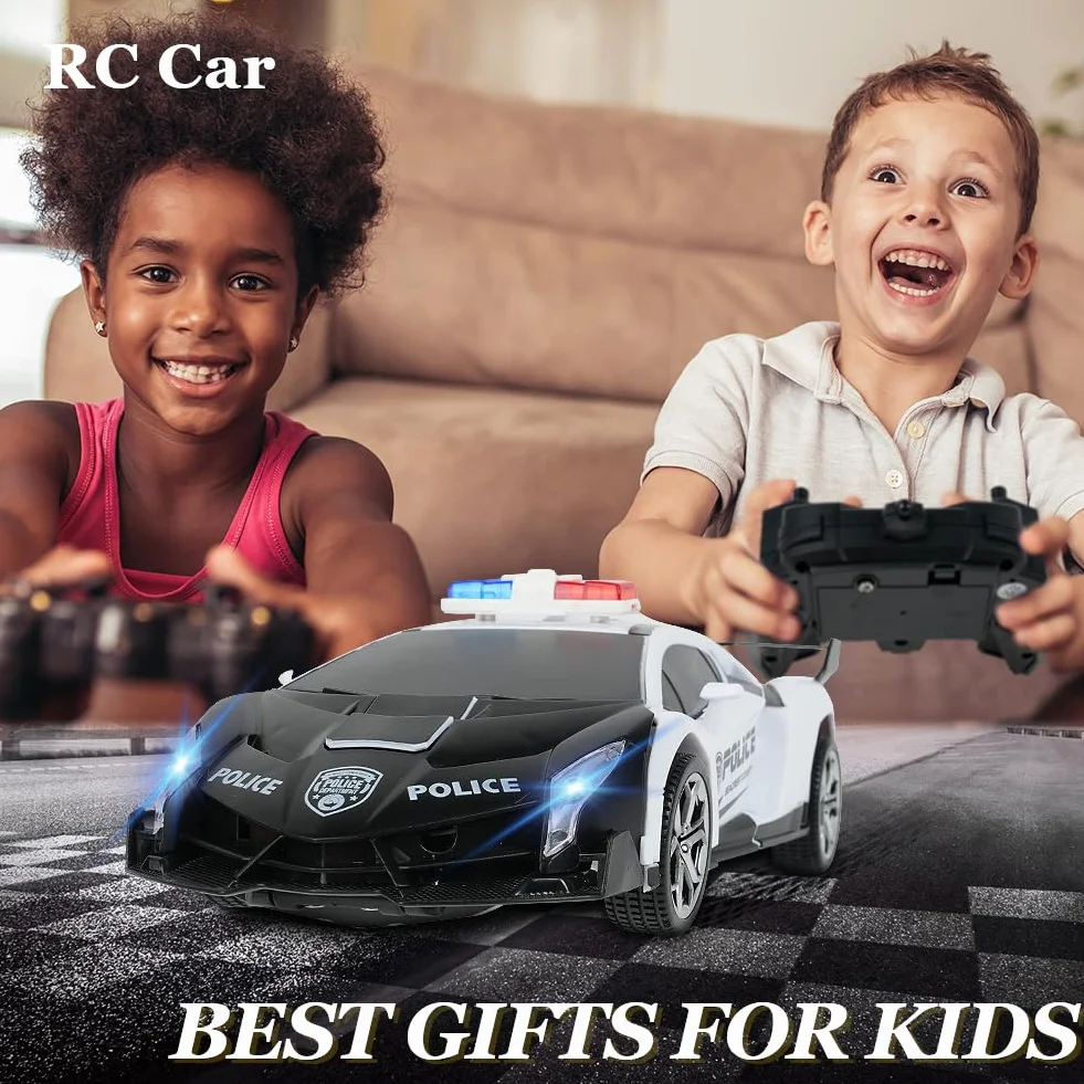 HOTUT 2 in 1 Robot RC Car,2.4GHz Transform Juguete Coche Teledirigido,Coche de Policía Teledirigido,con LED,Batería Recargable,Radiocontrol Coche de Juguete Teledirigido Niños Niñas 3-10 Años