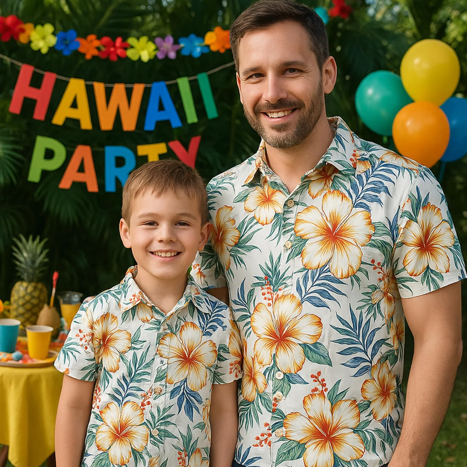 Winmany Padre Hijo Camisas Hawaianas a Juego Hombre Niños Floral Traje Playa Familia Vacaciones Verano Tops Manga Corta