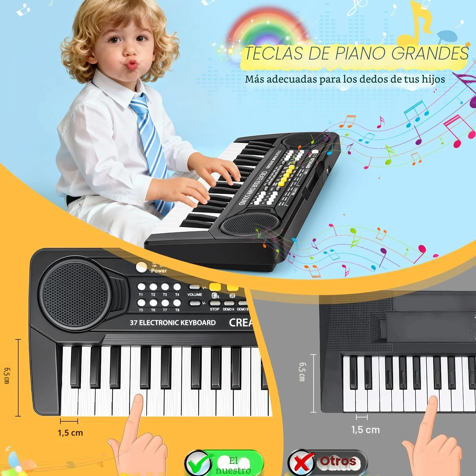 Piano Infantil Teclado Musical 37 Teclas con Micrófono,Multifunción Portátiles Piano Electrico Infantil Juguete, Organo Electronico Niños Educativa Regalo Piano para Niños 3 4 5 6 7 Años