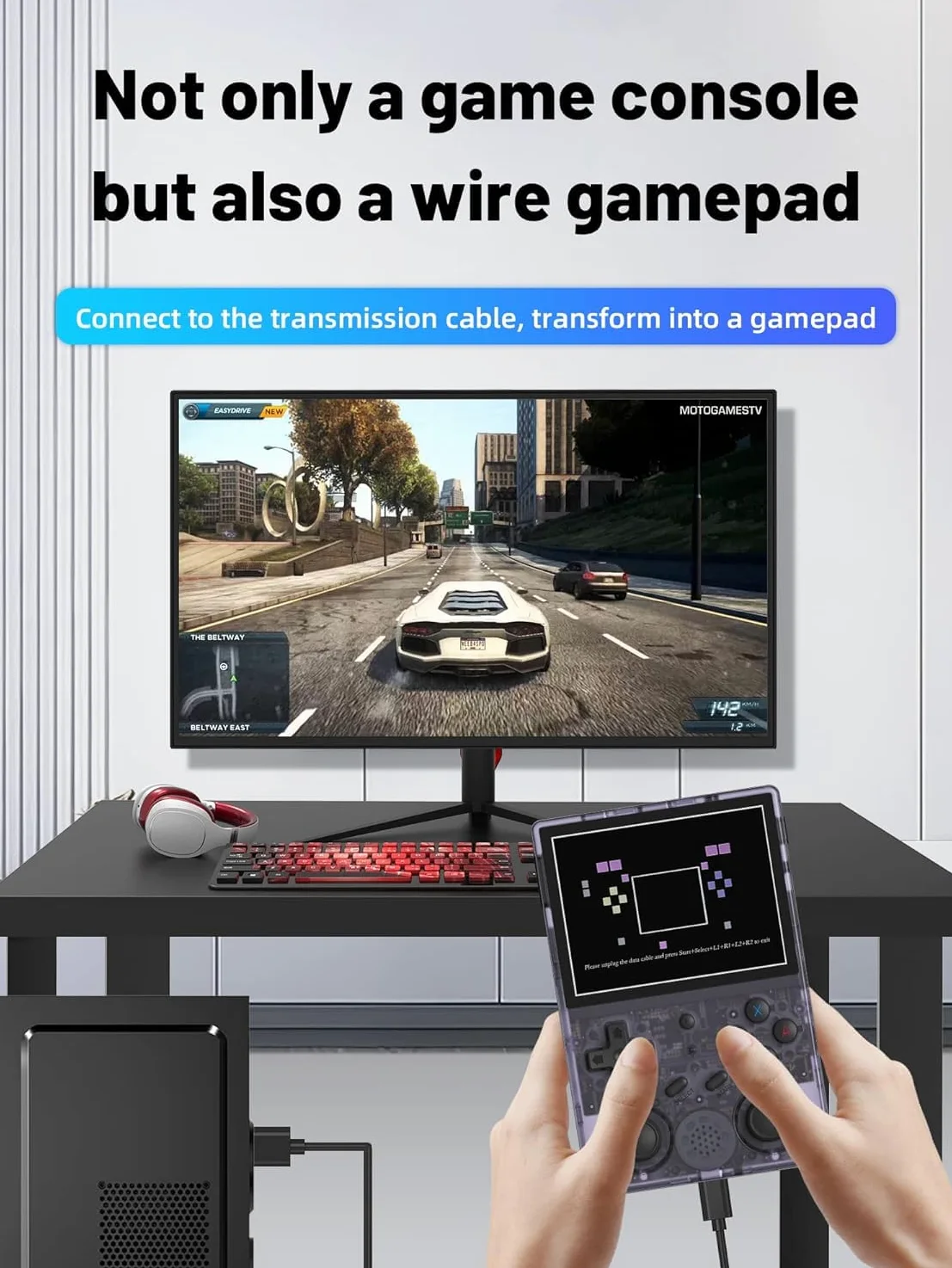 RG353V - Consola de juegos portátil con pantalla de 3.5 pulgadas, sistema operativo dual Android 11, sistema Linux, chip RK3566 integrado 16G + tarjeta TF de 64 G (morado transparente)