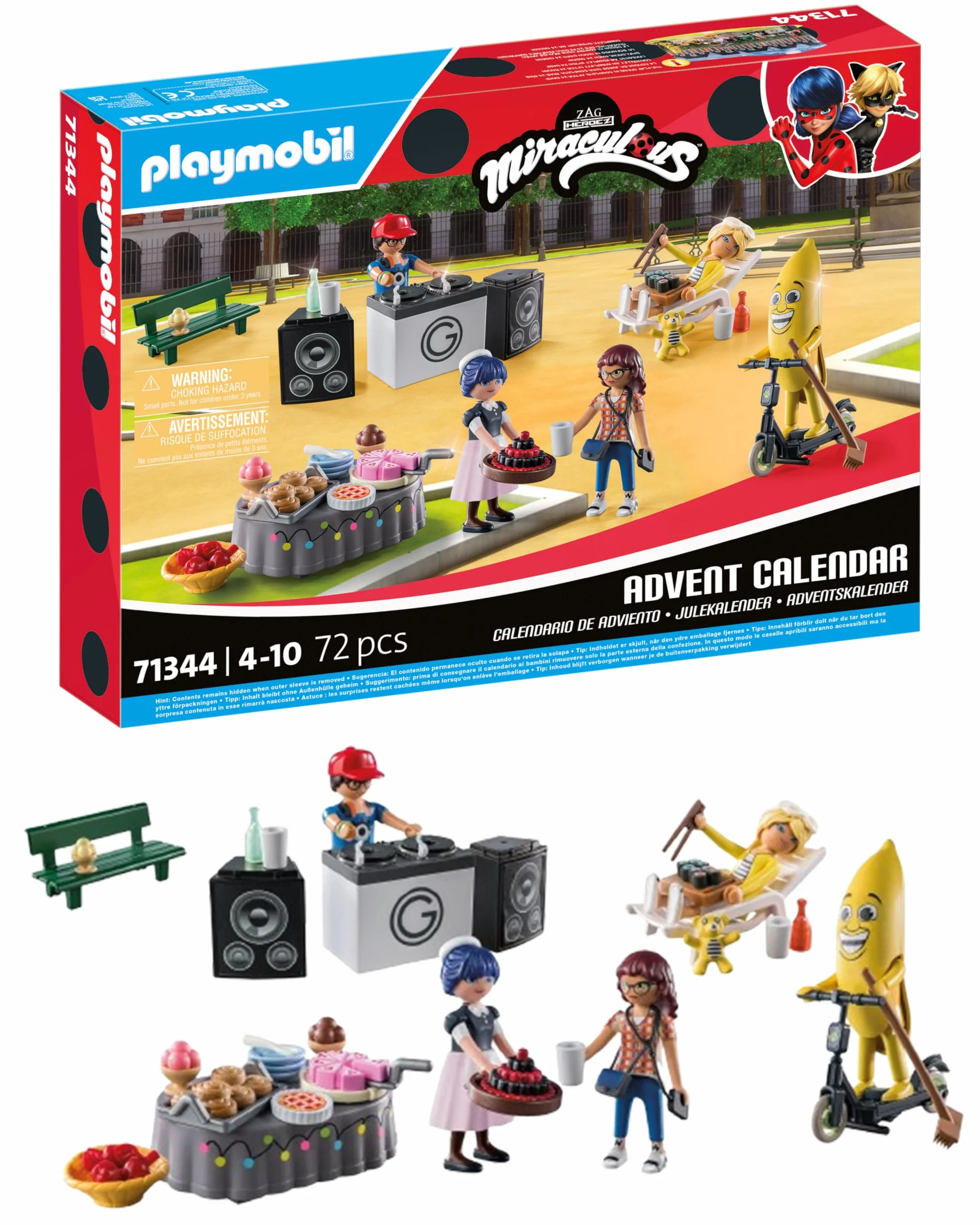 PLAYMOBIL Miraculous 71344 Calendario de Adviento: Pícnic en París, 24 sorpresas, 5 Figuras, Juguetes para niños y niñas 4+