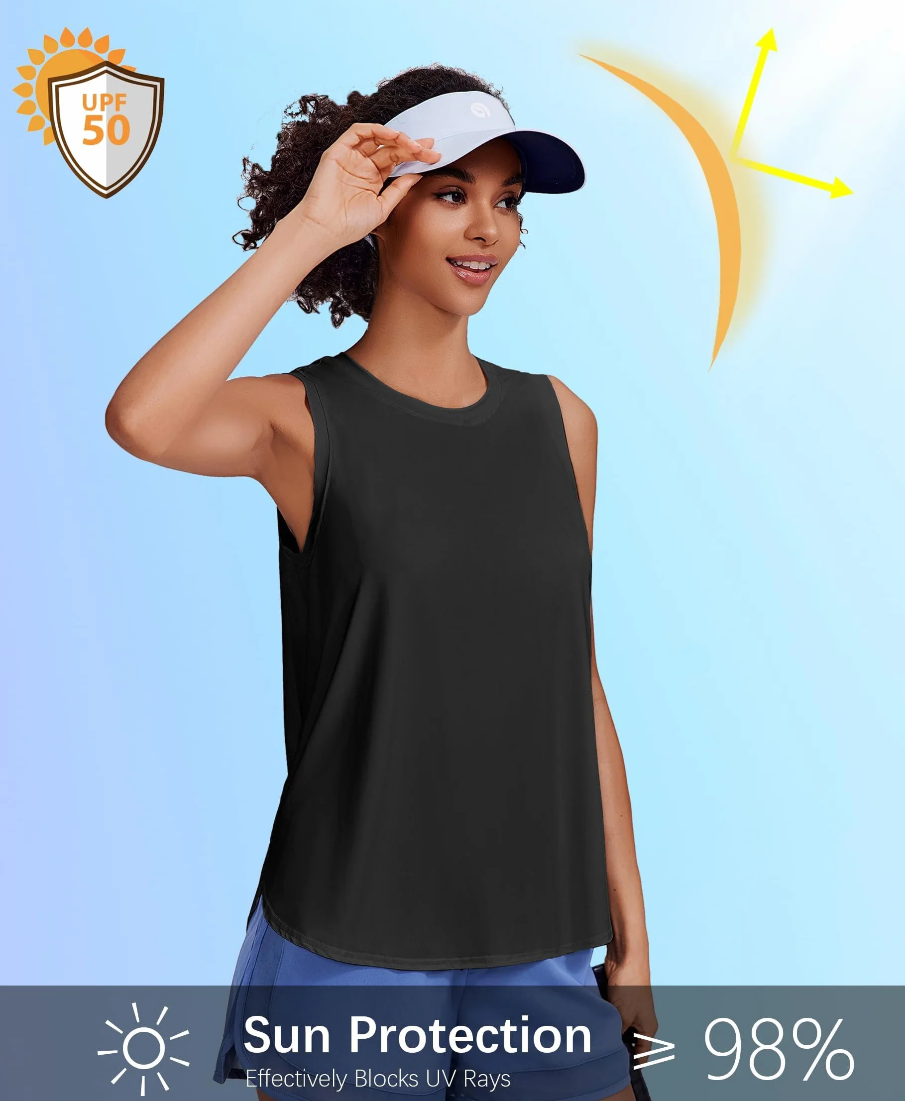 PINSPARK Camiseta Deportiva Sin Mangas Mujer UPF 50+ Protección Solar Yoga Tank Top Secado Rápido Ligero