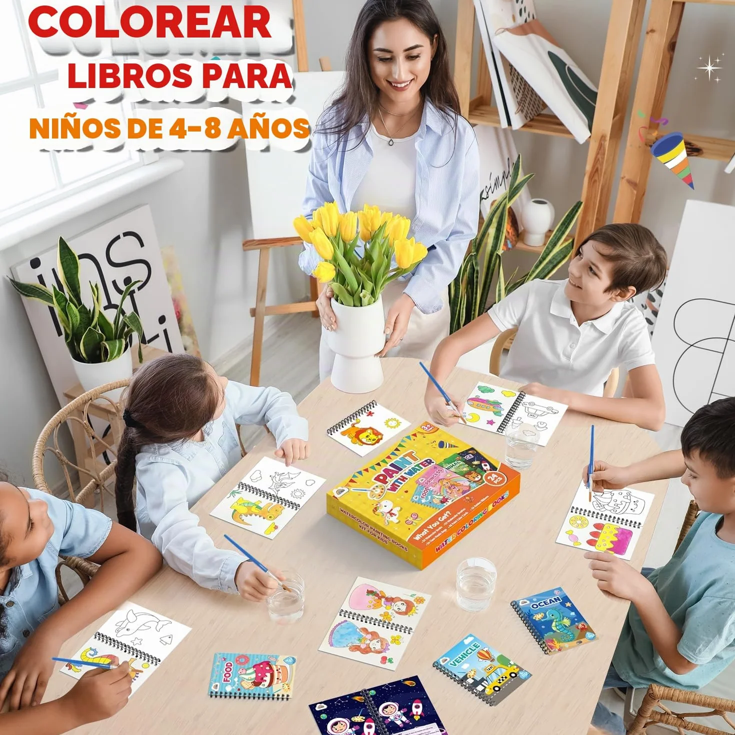 ZMLM Libros de Colorear con Agua para Detalles Cumpleaños niños, Regalos Cumpleaños Colegio invitados Juguetes, Livros de colorir infantis Manualidades Niños para 3 a 9 Años(24 Clásico)