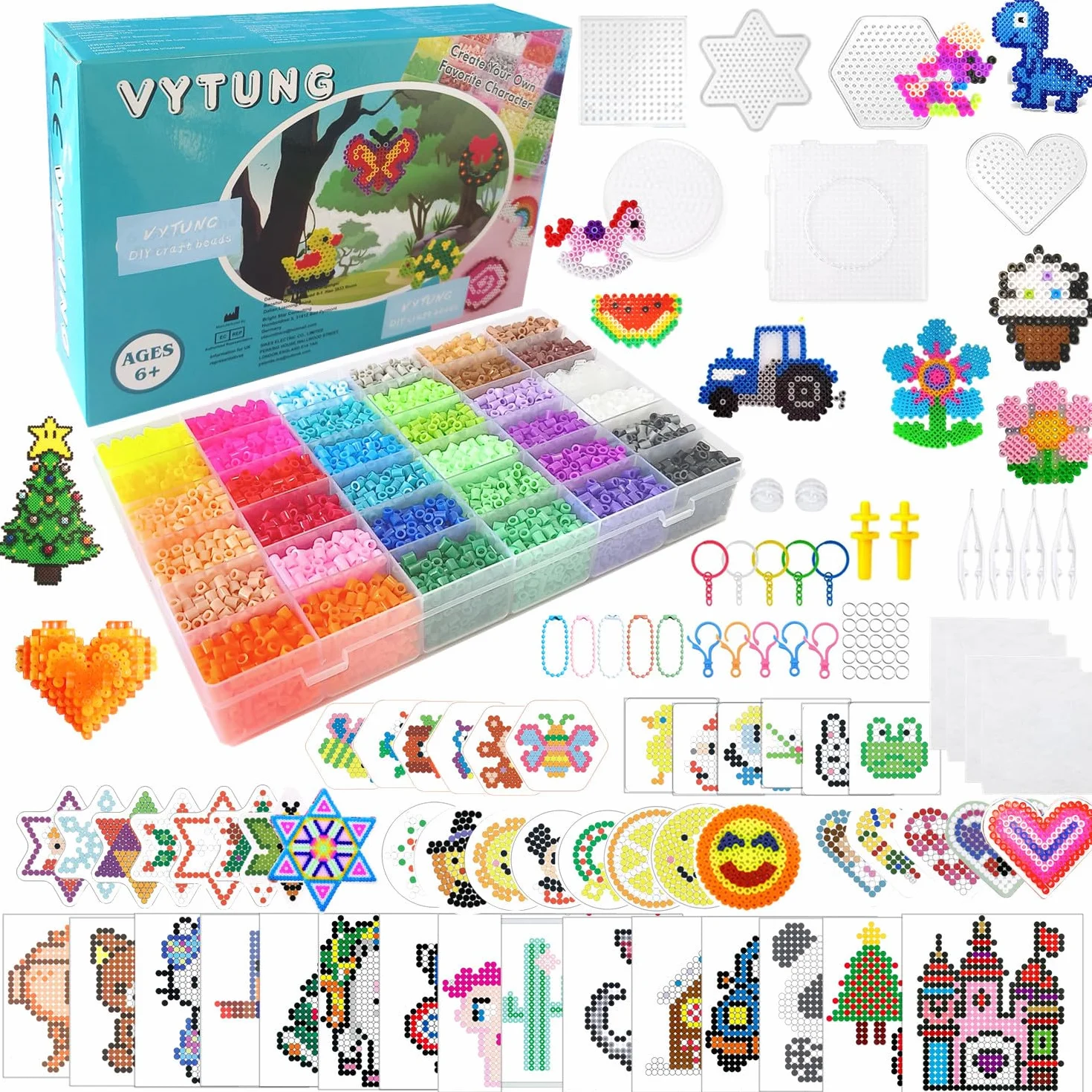 vytung Cuentas Para Planchar, 13000 Pcs 5 mm de Abalorios Cuentas,220 modelos, Plásticos Beads Kit Completo con Papel de Planchado, Plantilla DIY Manualidad para Fiesta ​Cumpleaños Niños
