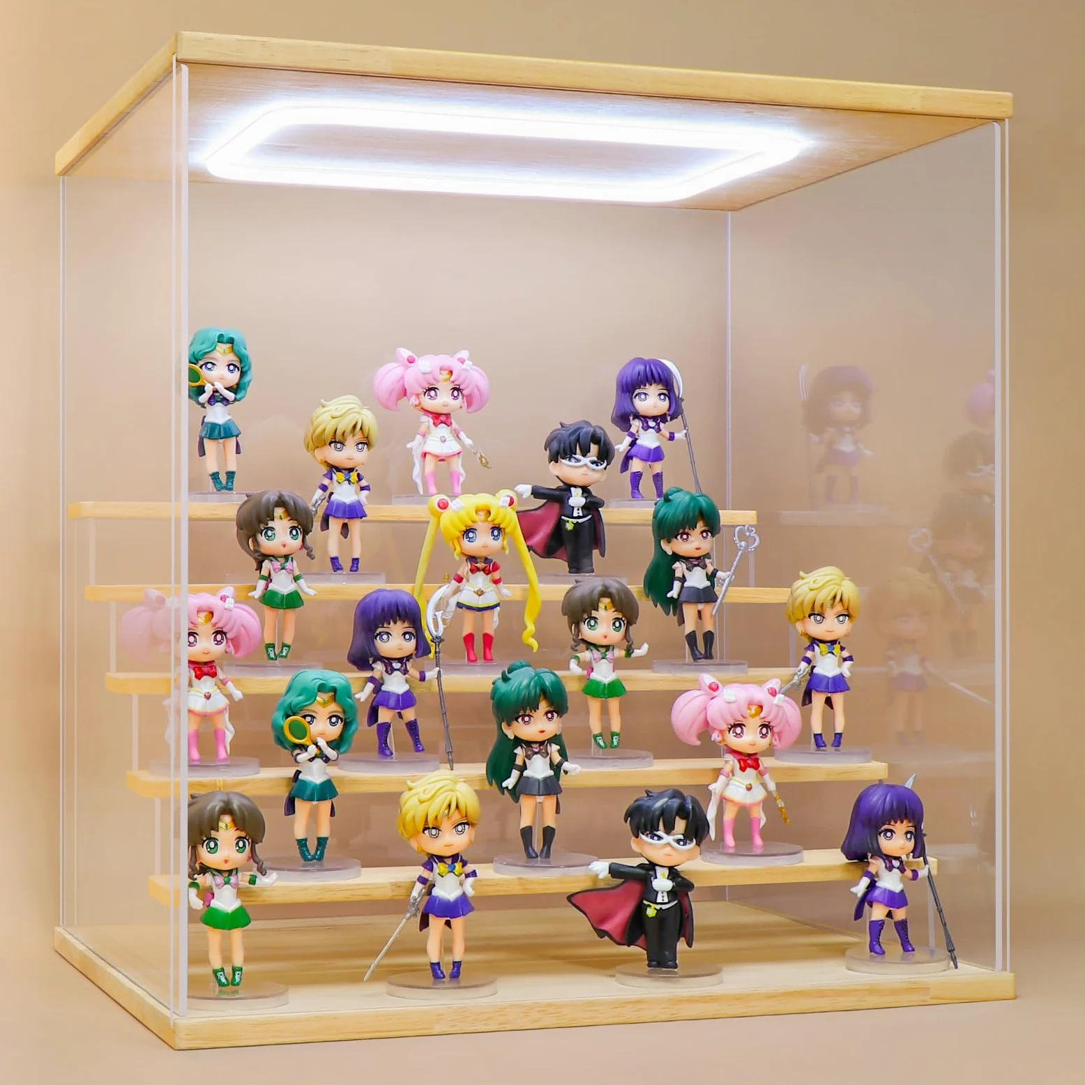 Vitrina acrílica transparente para figura con luz LED, soporte de exhibición de 6 niveles, caja de exhibición Funko Pop, vitrina de protección a prueba de polvo para coleccionables (pequeño 6 niveles