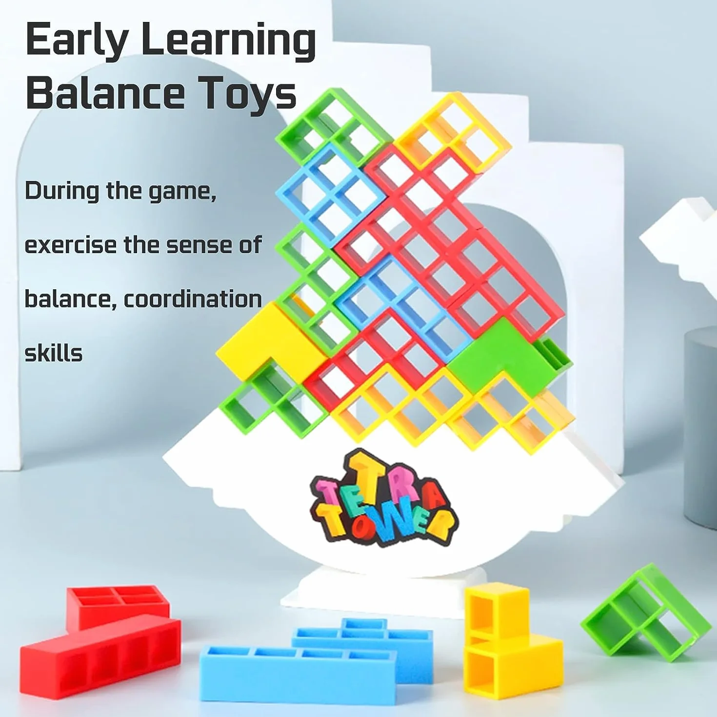 Tetra Tower Juego, Juego de Juguete Tetris Balance, Juegos de Mesa apilables de Equilibrio Tetra Tower, Bloques de construcción, Juguetes de Rompecabezas，Apto para niños y Adultos. (64PCS)
