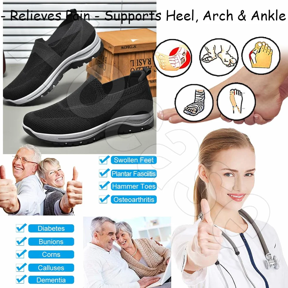 Zapatillas Fascitis Plantar Hombre Sin Cordones Deportivas Malla Zapatos Ortopédicos Caminar Azul 46