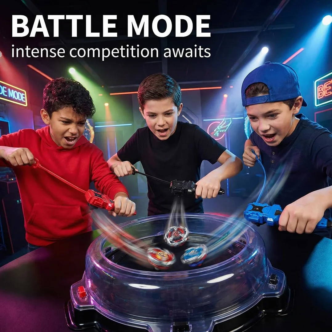 3 PCS Battle Spinner Starter Set, Peonzas de Batalla, Lanzador con Cuerda, Compatible con la Serie X