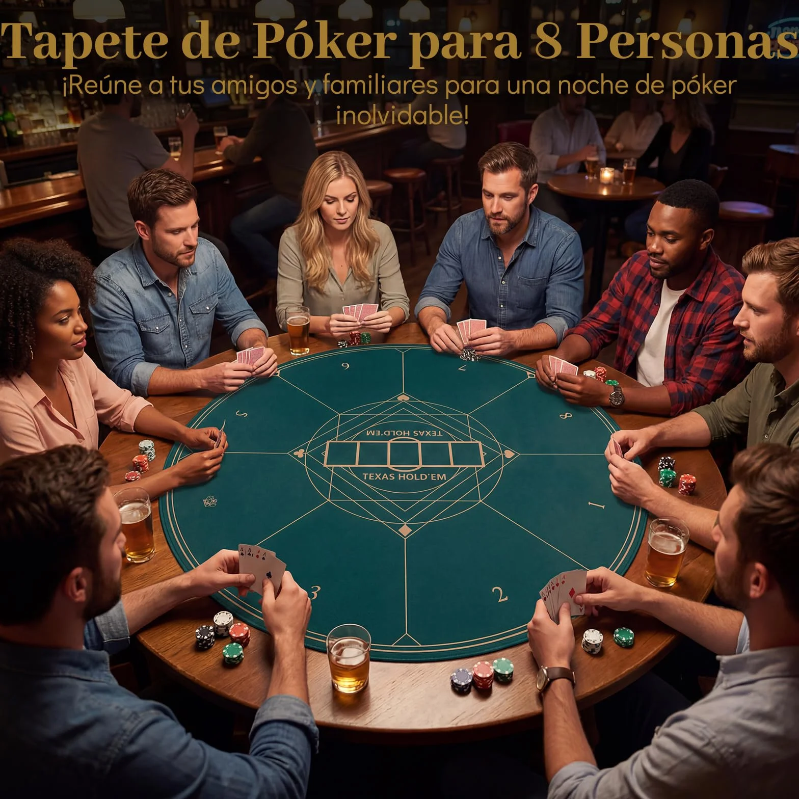 COSTWAY Tapete de Póquer Redondo para Texas Hold'em, Base de Goma Antideslizante Plegable, Bolsa de Transporte, Alfombra de Mesa de Póker de Casino para 8 Jugadores Cartas Blackjack (100 cm)