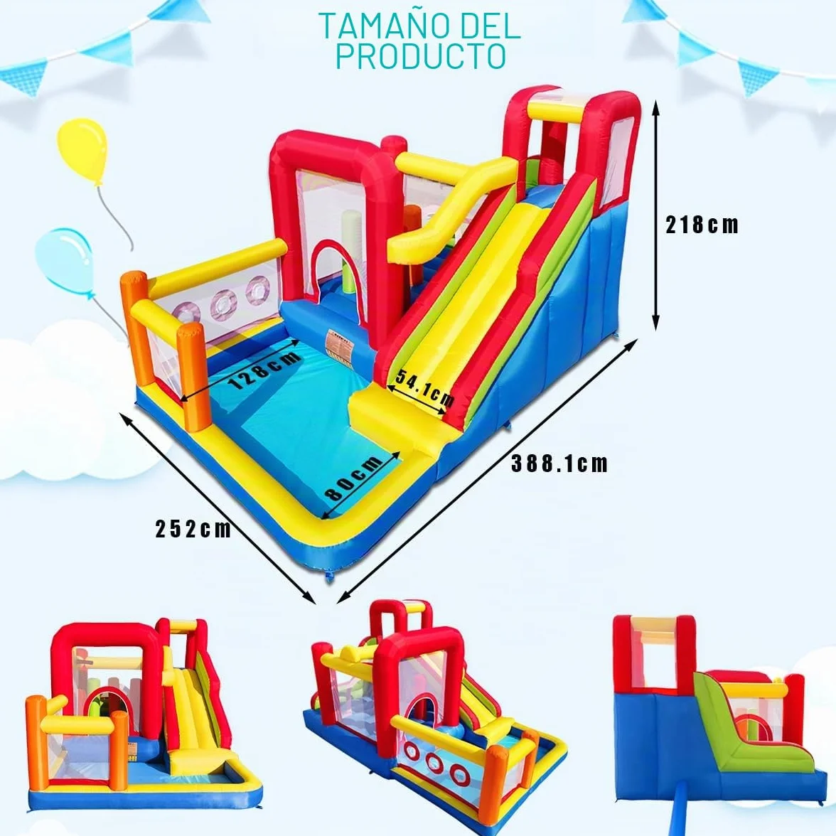 Baralir Castillo Hinchable para tobogán – diversión Segura con soplador, tobogán y Pared de Escalada, Interior y Exterior