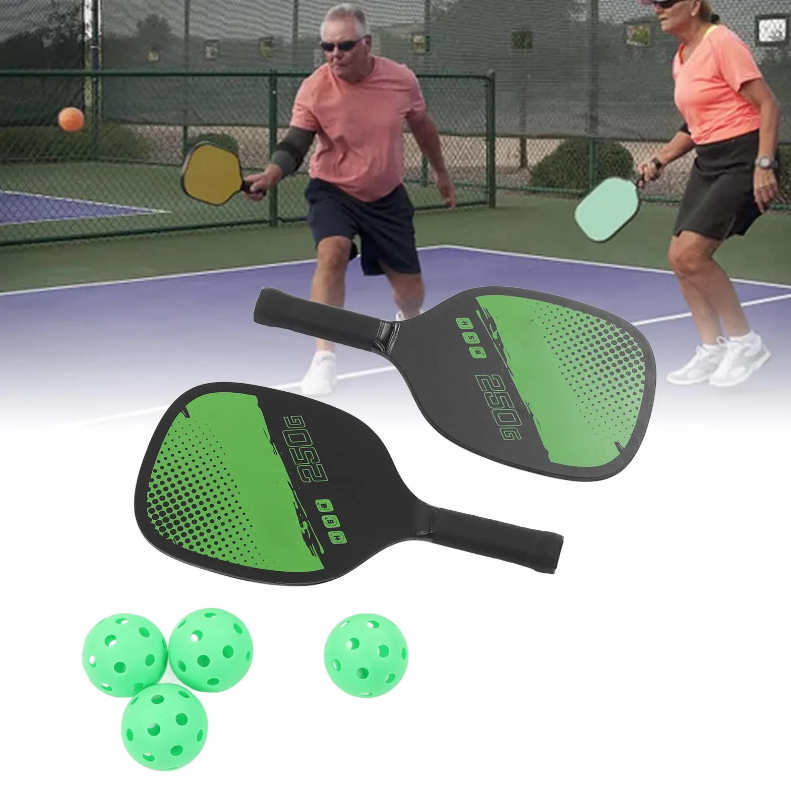 Juego de Pickleball 2 Paletas 4 Pelotas con Bolsa de Almacenamiento Raquetas para Deportes al Aire
