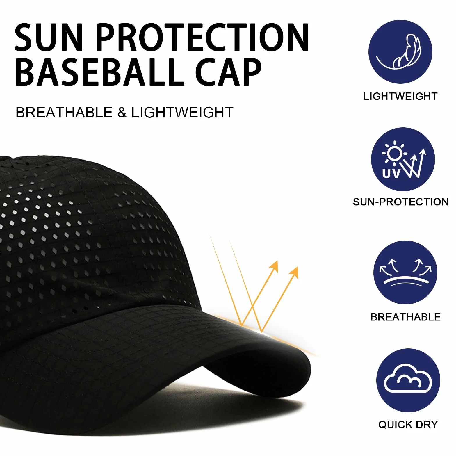 Gorra de Béisbol Transpirable para Hombre, Gorra Running Secado Rápido Malla, Protección Solar Plegable Ajustable