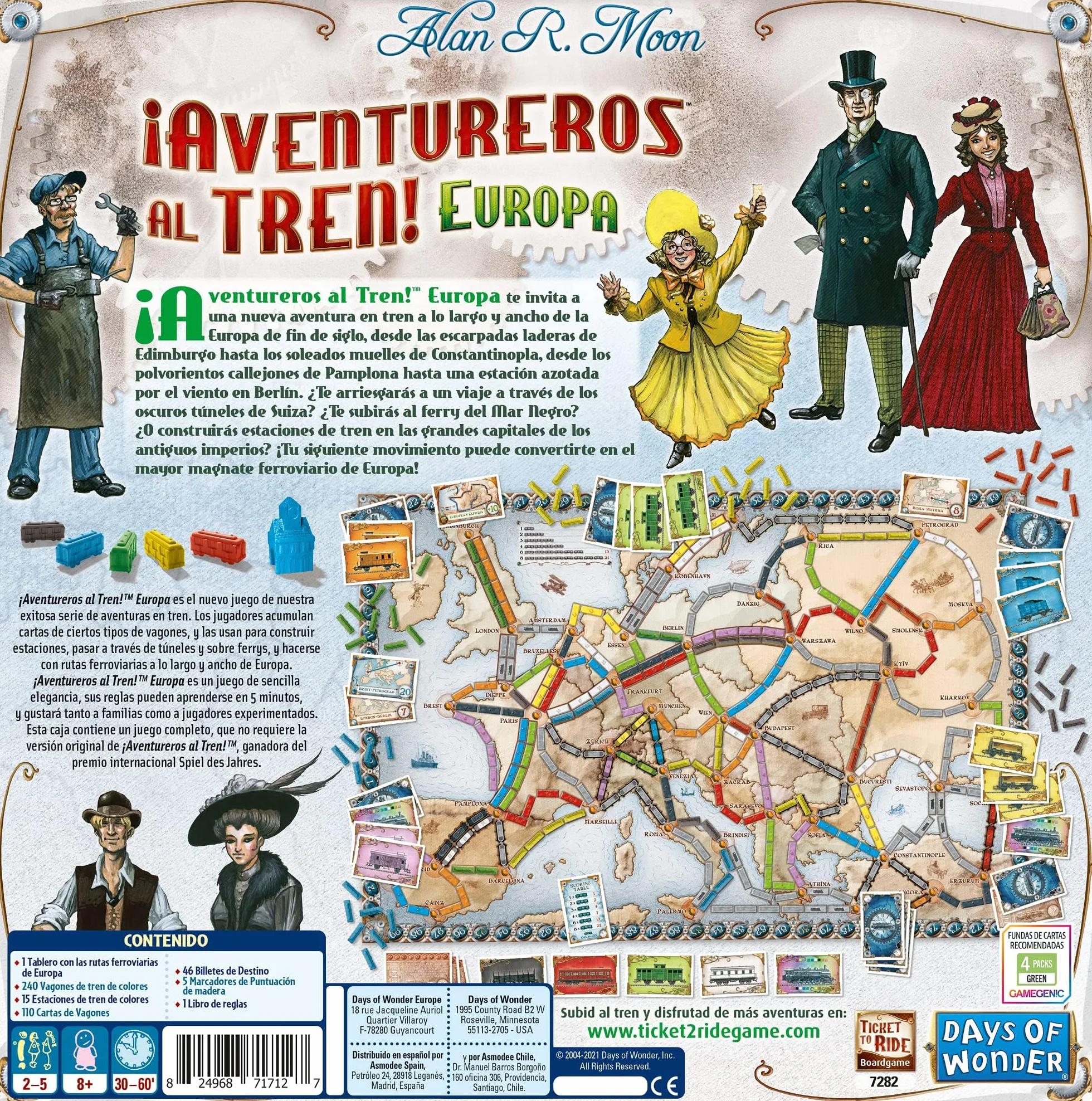 Asmodee ¡Aventureros al Tren! Europa Juego de Mesa, Embárcate en una Aventura ferroviaria por Toda Europa, A Partir de 8 Años, De 2 a 5 Jugadores, De 30 a 60 Minutos por Partida, Español