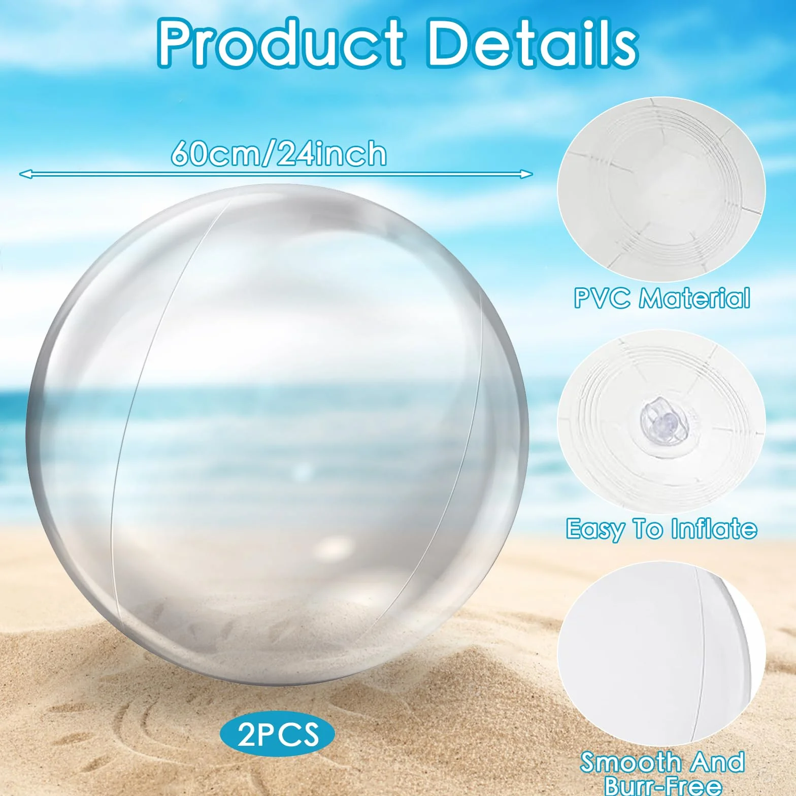 Pelota Transparente Inflable 2 Piezas Pelota Inflable Playa PVC Pelota Piscina Hinchable para Juguetes de Playa, Fiesta de Verano