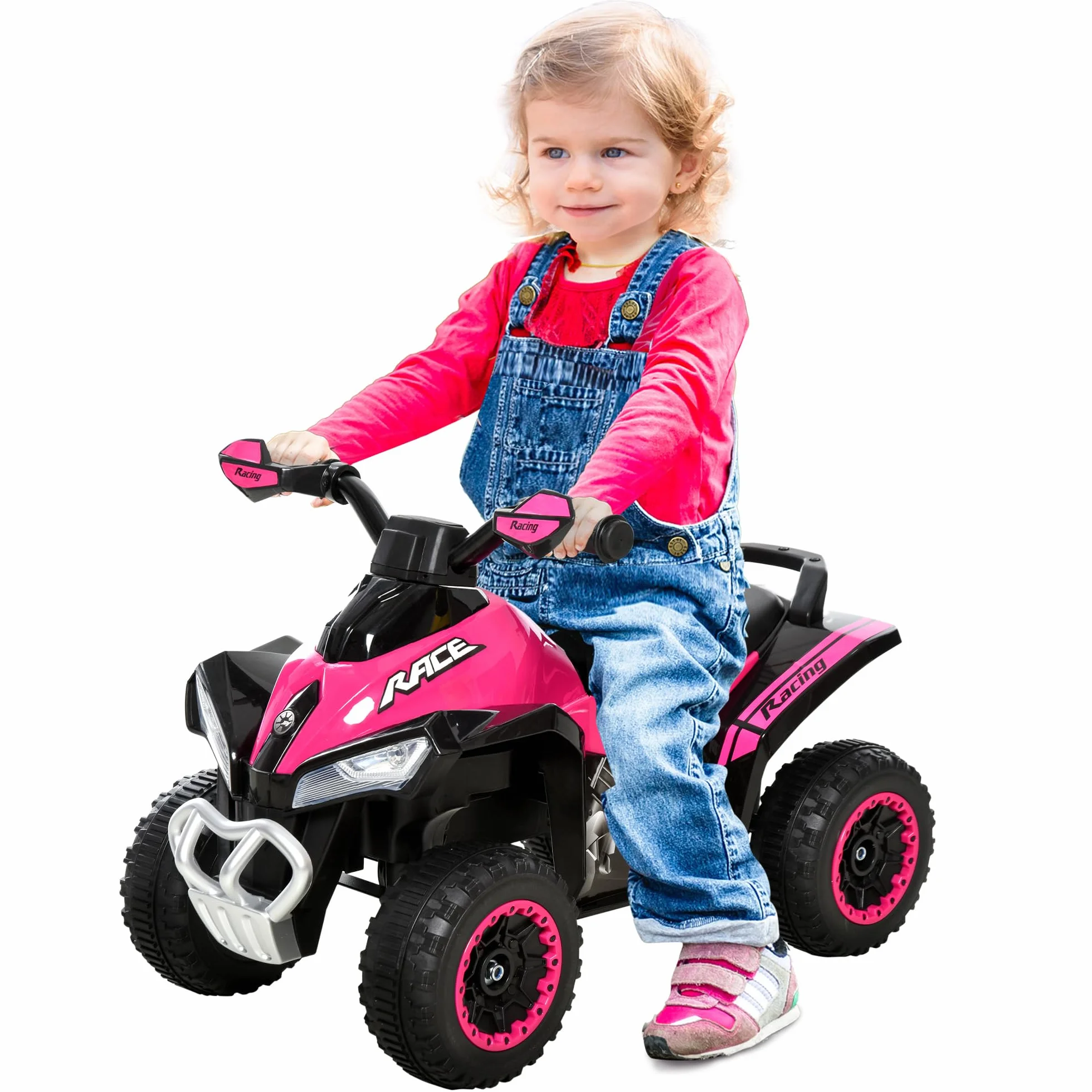 HOMCOM Quad Correpasillos Coche Correpasillos para Niños de 18-36 Meses con Función de Luces y Música Soporta hasta 20 kg 67,5x38x44 cm Rosa